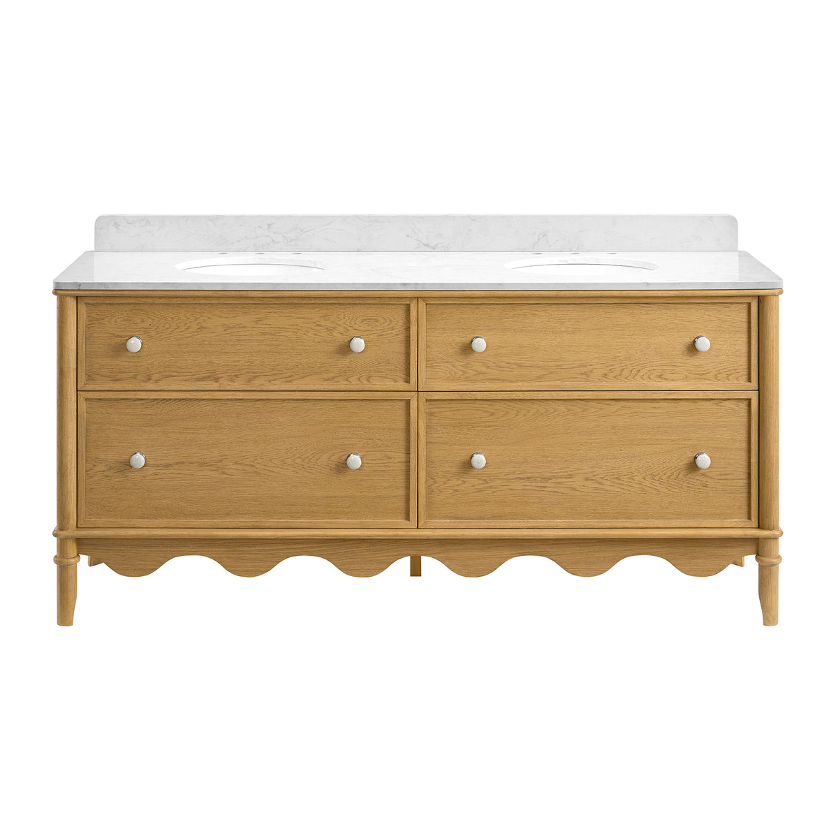 Juliette 72"W Scallop Double Bathroom Vanity | Natural Enhanced Oak | Cultured Marble Countertop