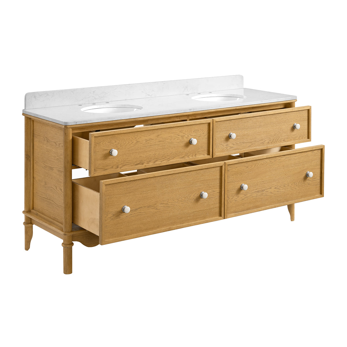 Juliette 72"W Scallop Double Bathroom Vanity | Natural Enhanced Oak | Cultured Marble Countertop