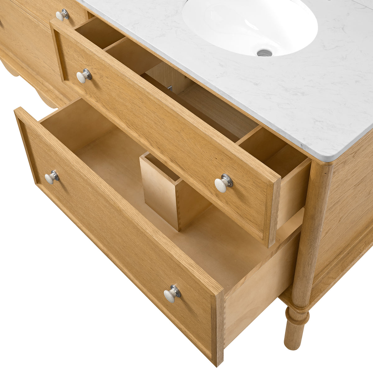 Juliette 72"W Scallop Double Bathroom Vanity | Natural Enhanced Oak | Cultured Marble Countertop