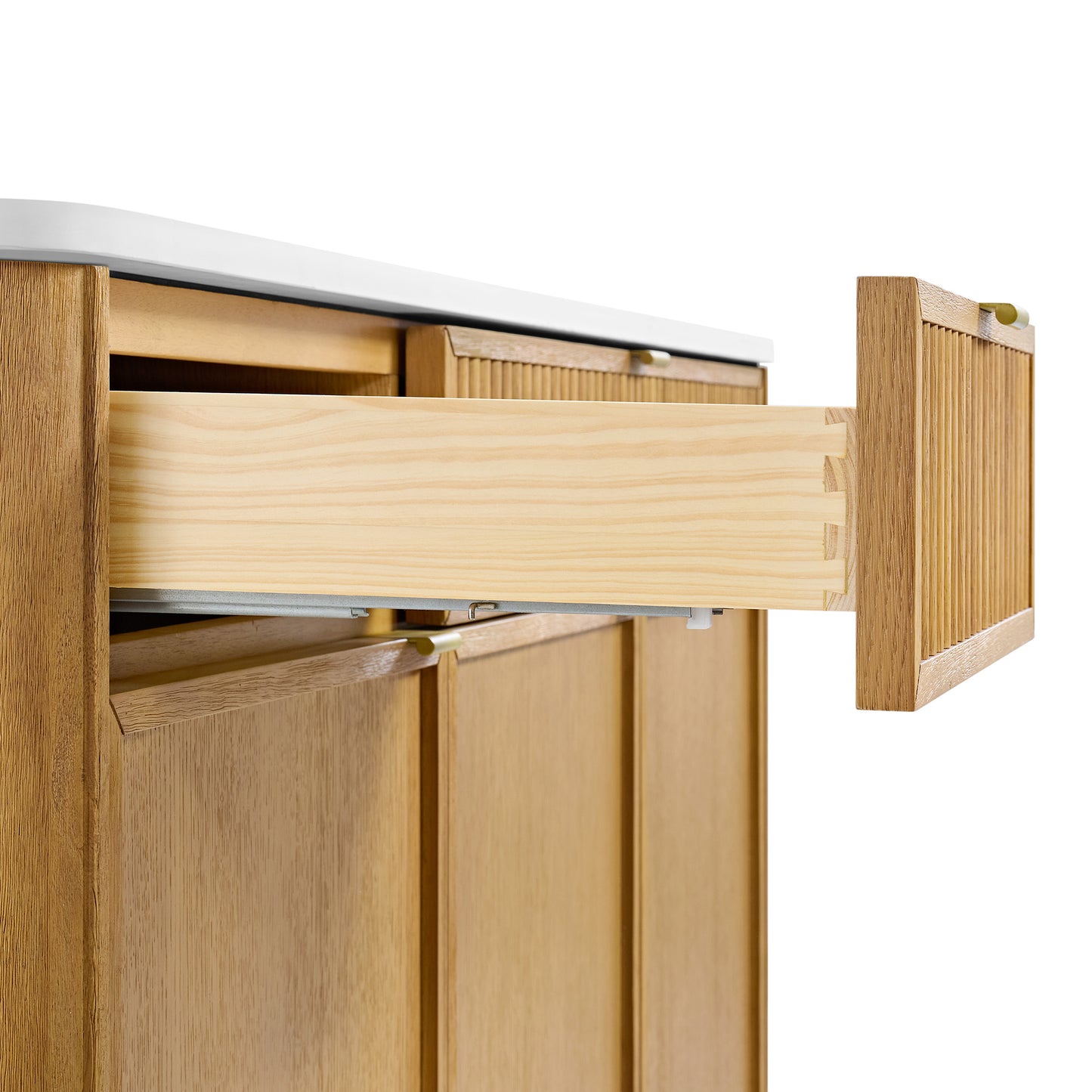 Kathryne 60" Kitchen Island in Oak | Quartz Countertop