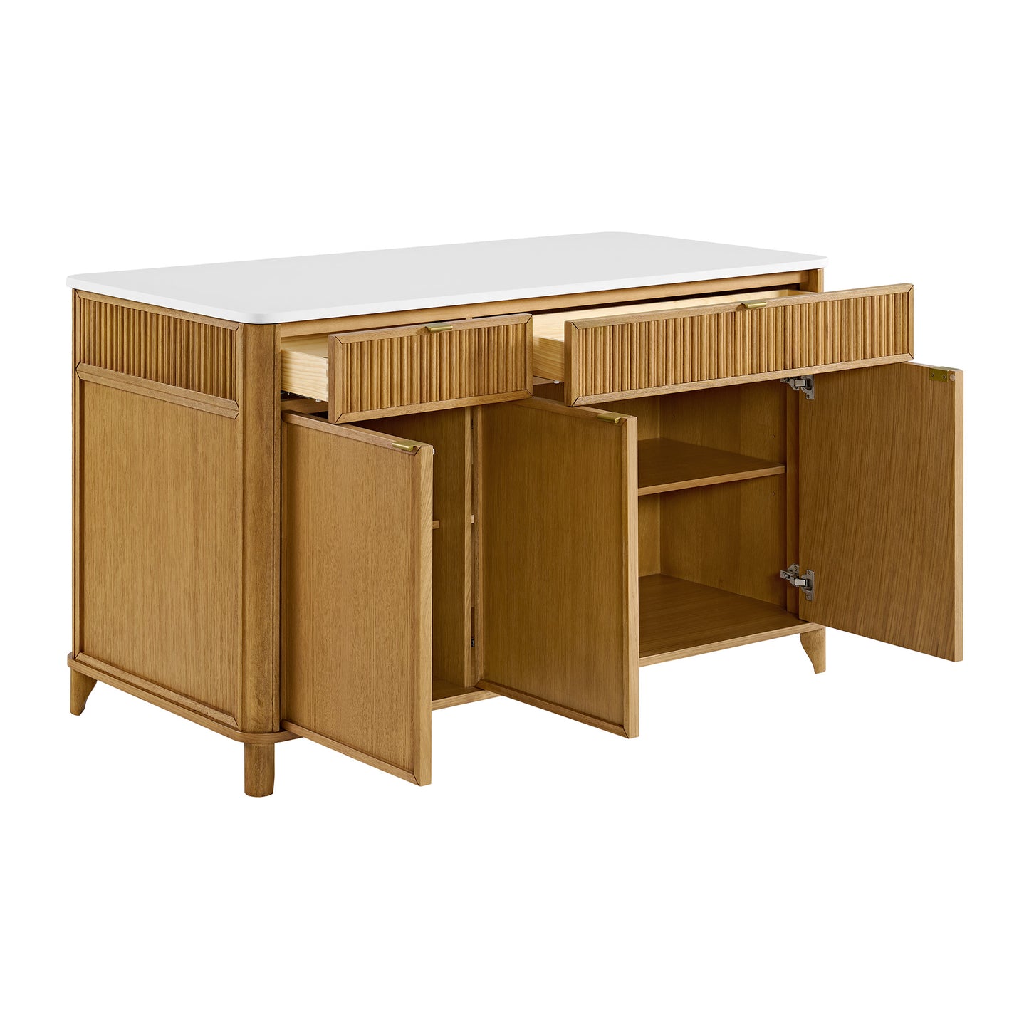 Kathryne 60" Kitchen Island in Oak | Quartz Countertop