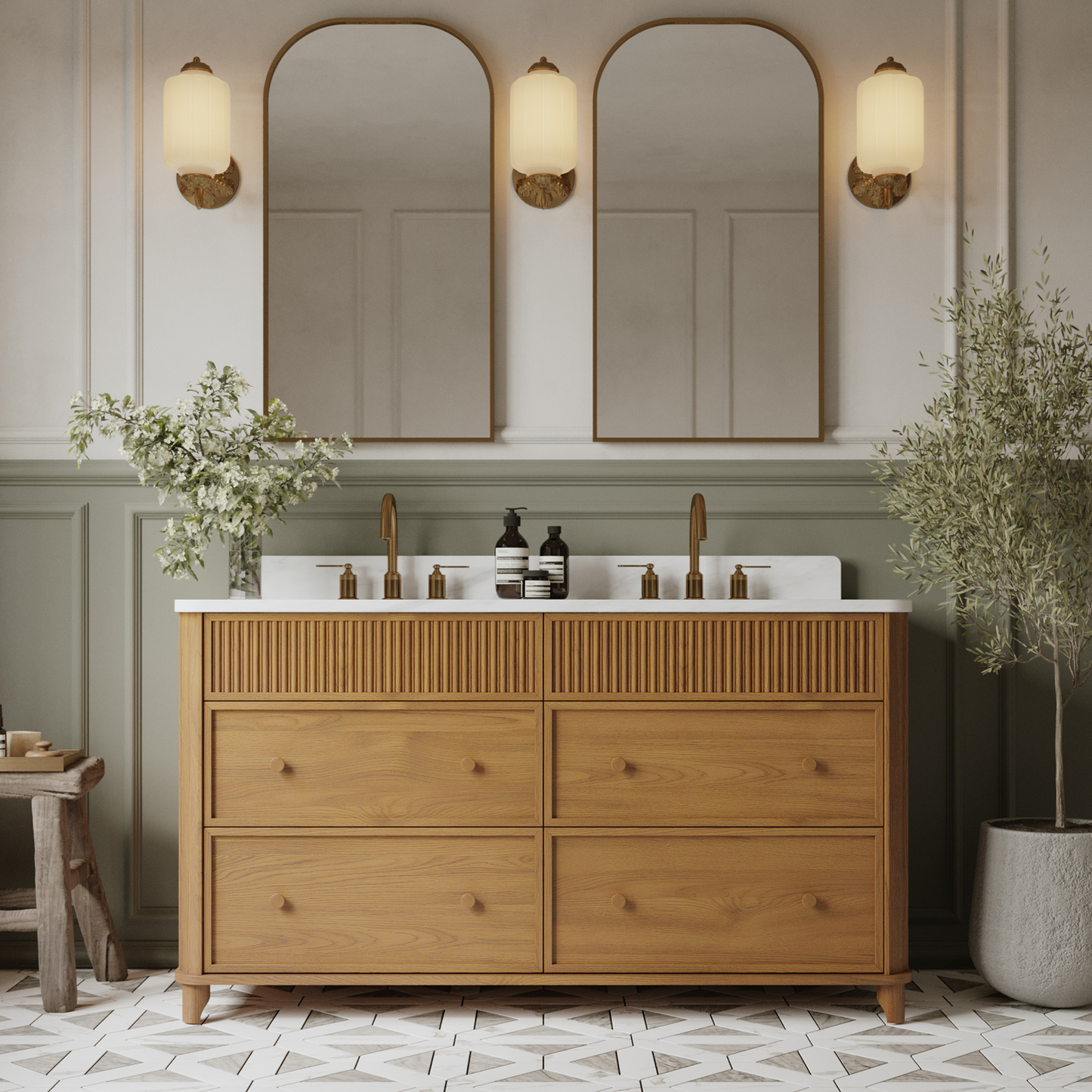 Kathryne 60" Double Bathroom Vanity With Statuario Quartz Top