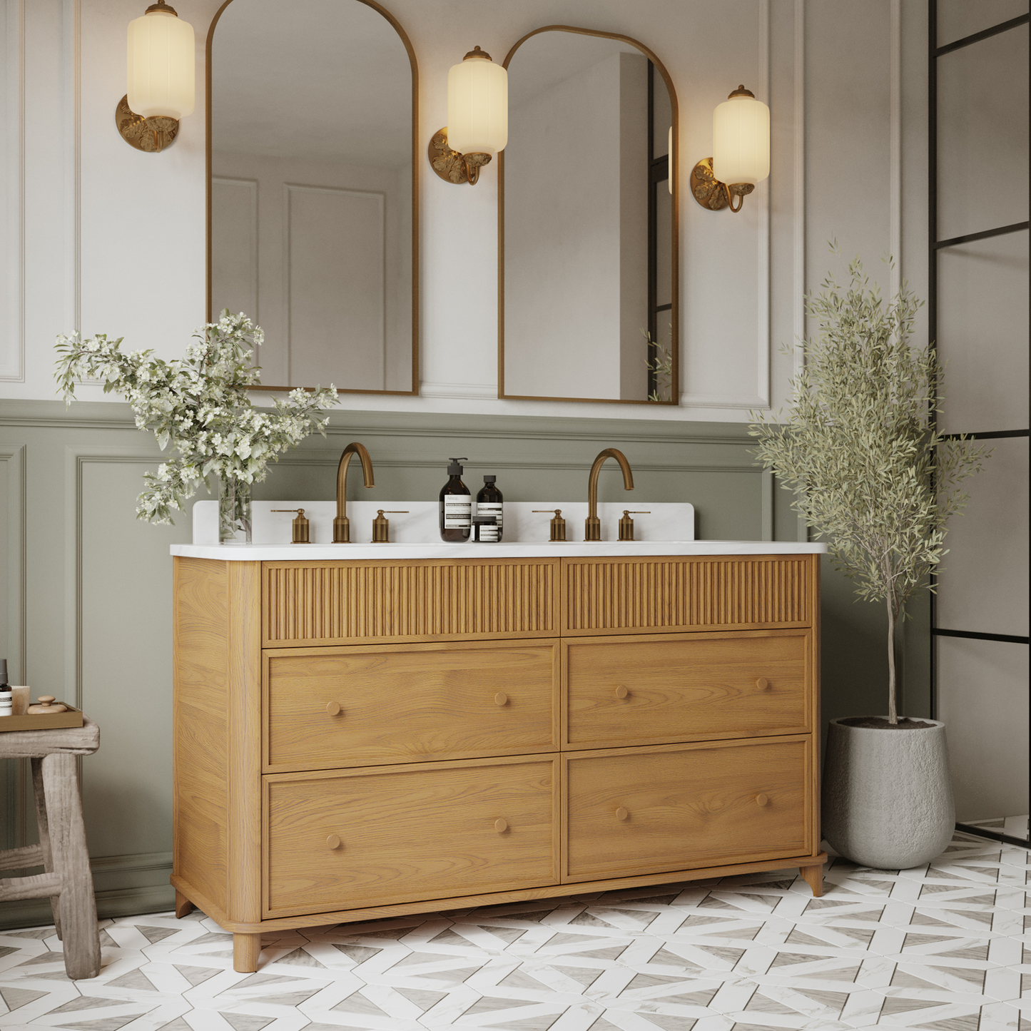 Kathryne 60" Double Bathroom Vanity With Statuario Quartz Top