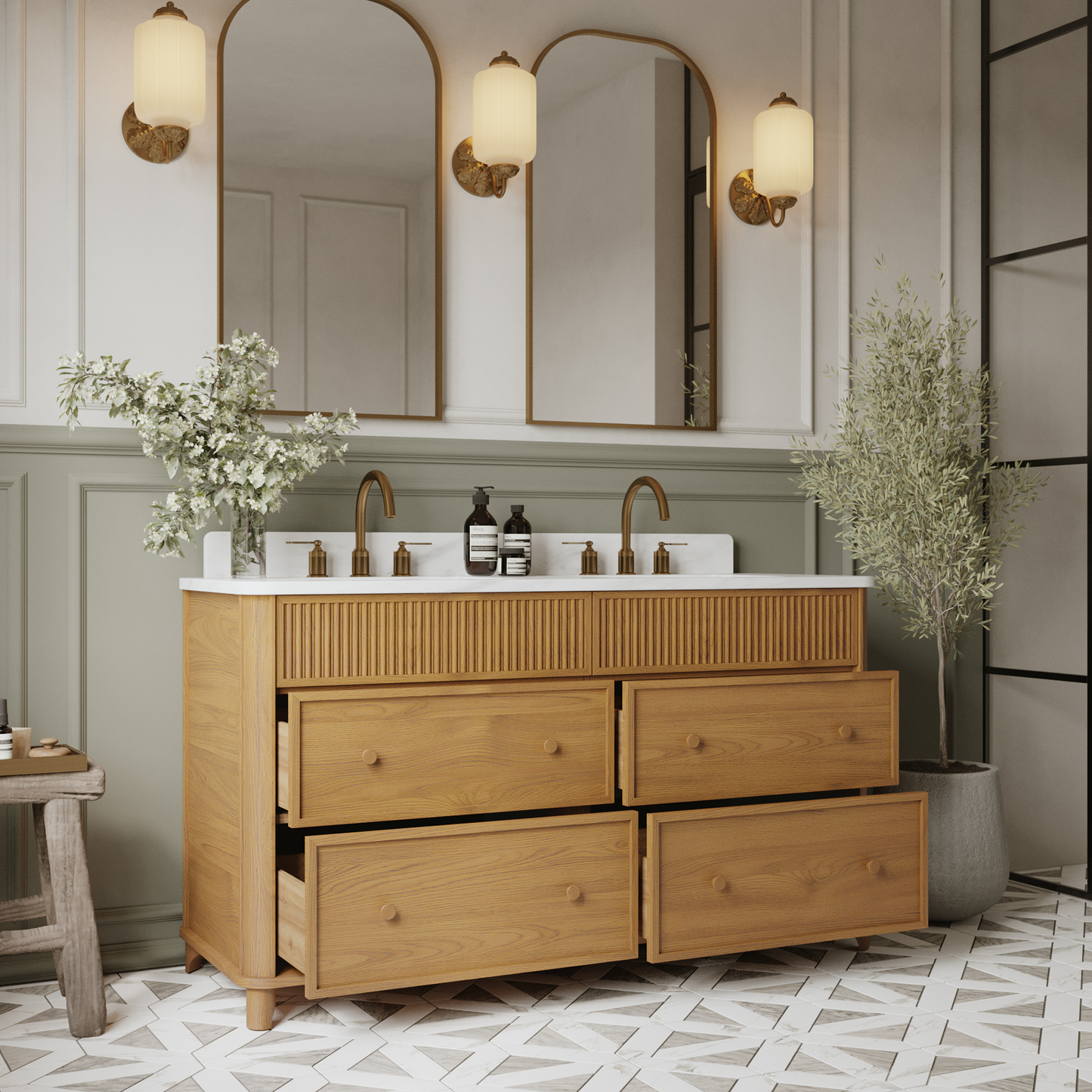 Kathryne 60" Double Bathroom Vanity With Statuario Quartz Top