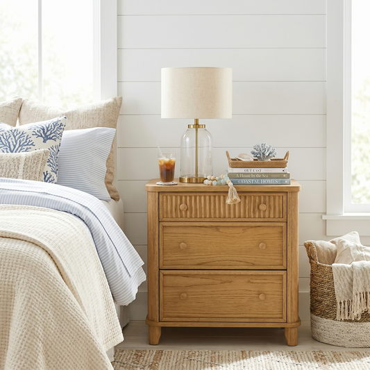 Kathryne 24" Solid Wood 3-Drawer Nightstand In Natural Oak