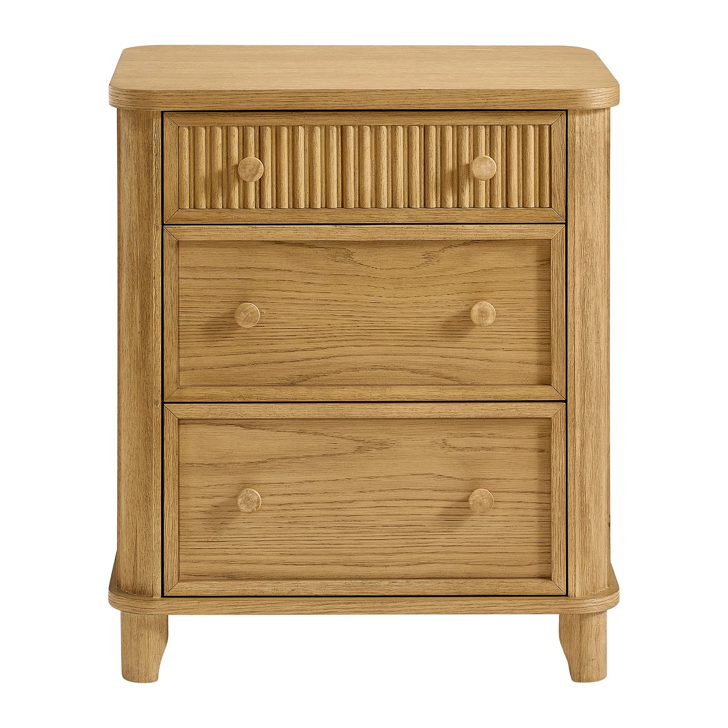 Kathryne 24" Solid Wood 3-Drawer Nightstand In Natural Oak