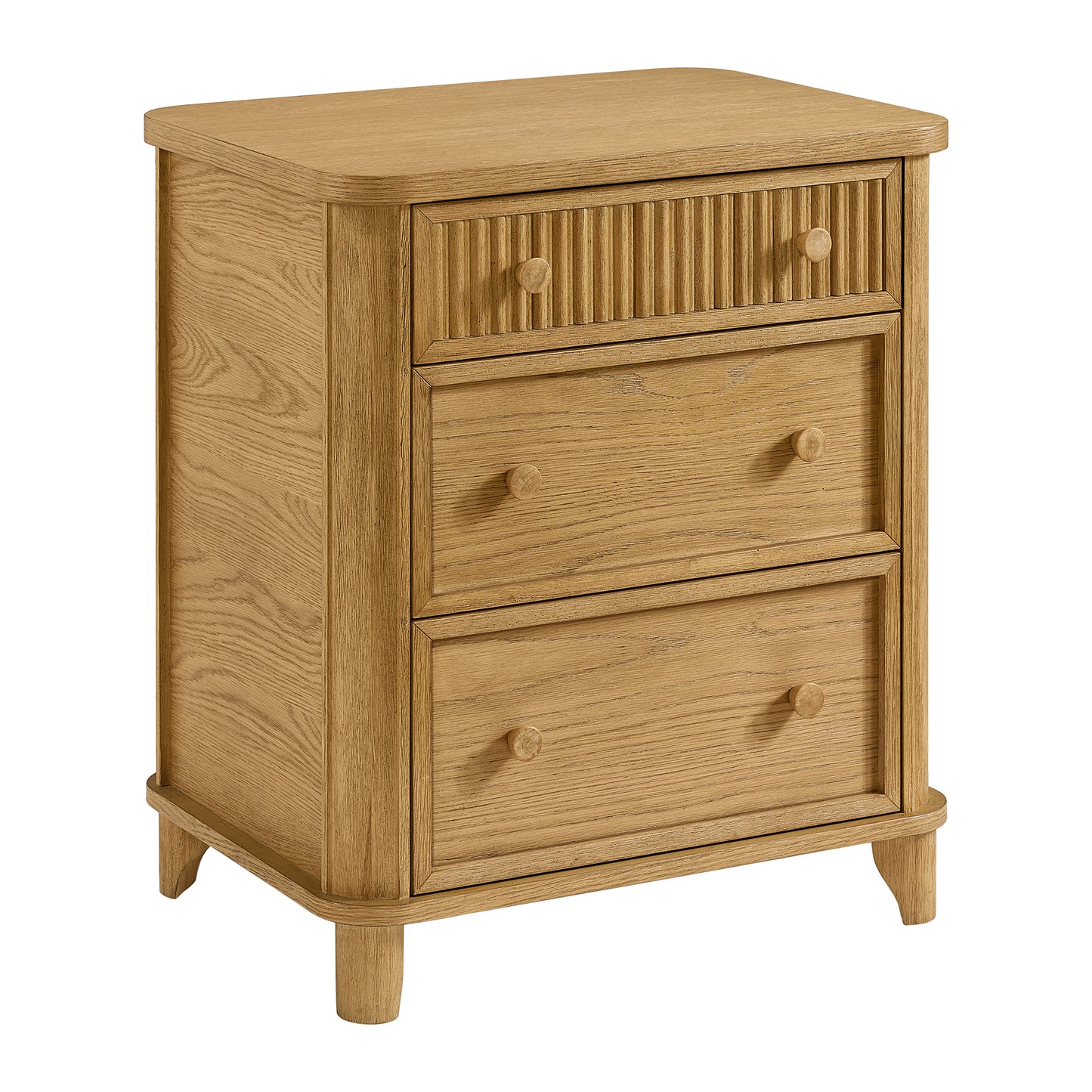 Kathryne 24" Solid Wood 3-Drawer Nightstand In Natural Oak
