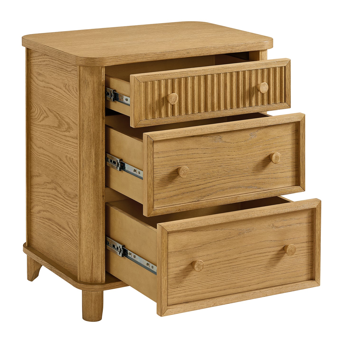 Kathryne 24" Solid Wood 3-Drawer Nightstand In Natural Oak