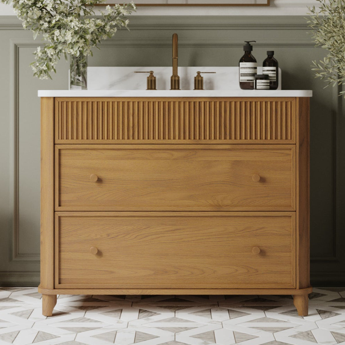 Kathryne 42" Single Bathroom Vanity | Statuario Quartz Countertop