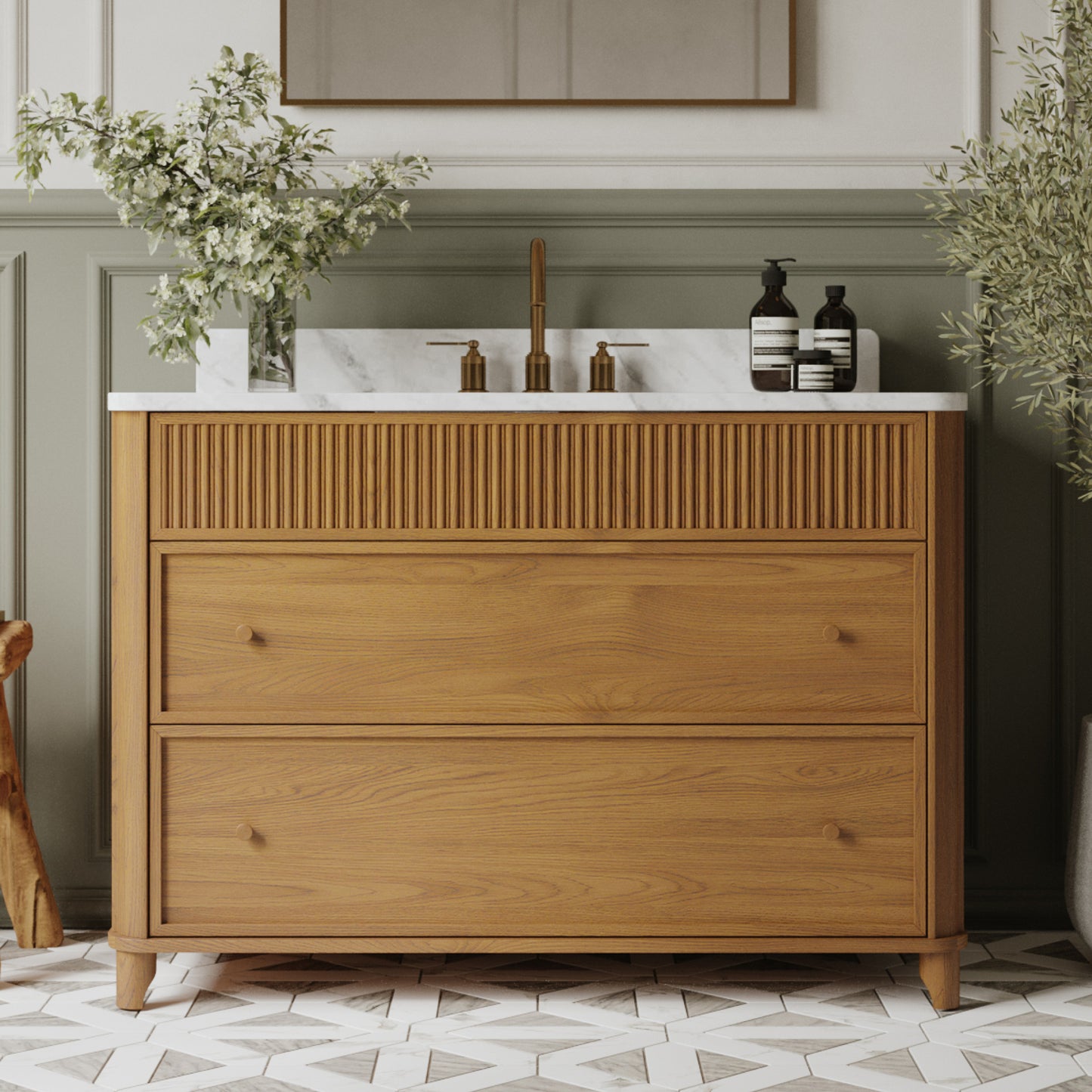 Kathryne 48" Single Sink Bathroom Vanity | Statuario Quartz Countertop