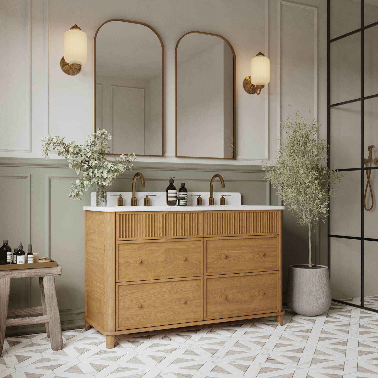 Kathryne 54" Double Bathroom Vanity | Statuario Quartz Countertop