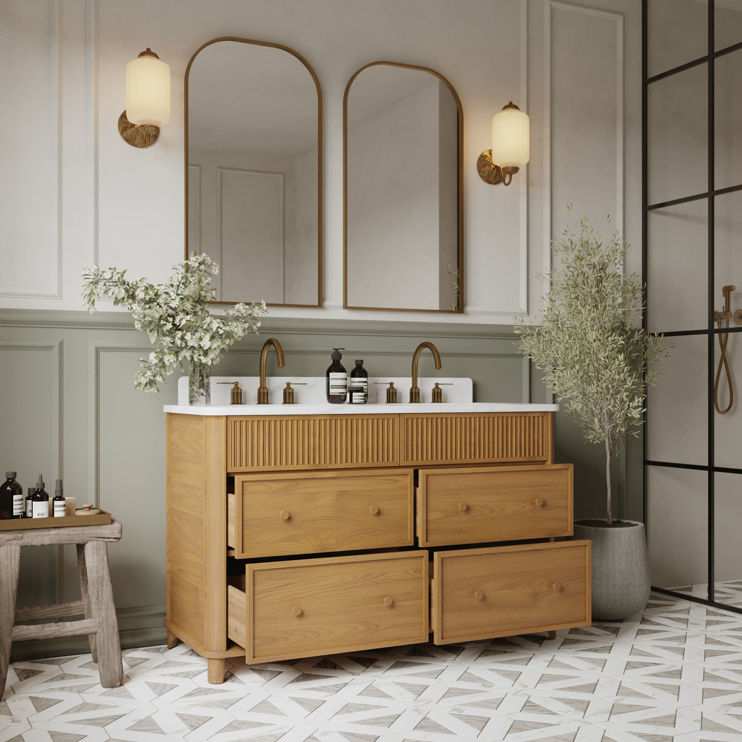 Kathryne 54" Double Bathroom Vanity | Statuario Quartz Countertop