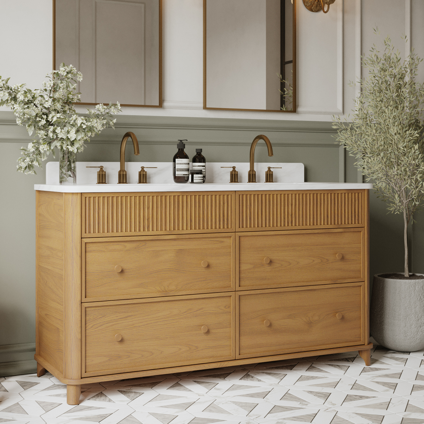 Kathryne 60" Double Bathroom Vanity | Statuario Quartz Countertop