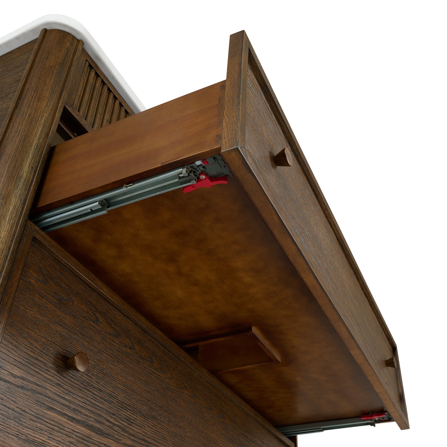 Kathryne 48" Bathroom Vanity in Enhanced Brown Oak | Statuario Quartz