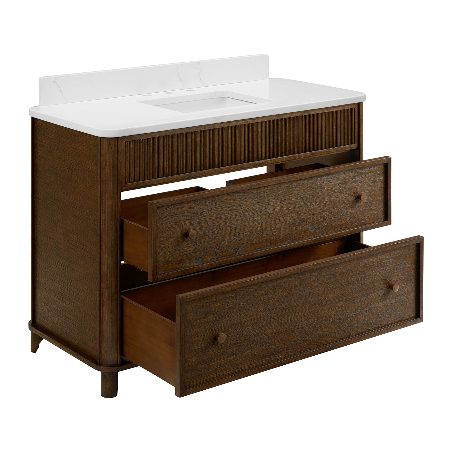 Kathryne 48" Bathroom Vanity in Enhanced Brown Oak | Statuario Quartz