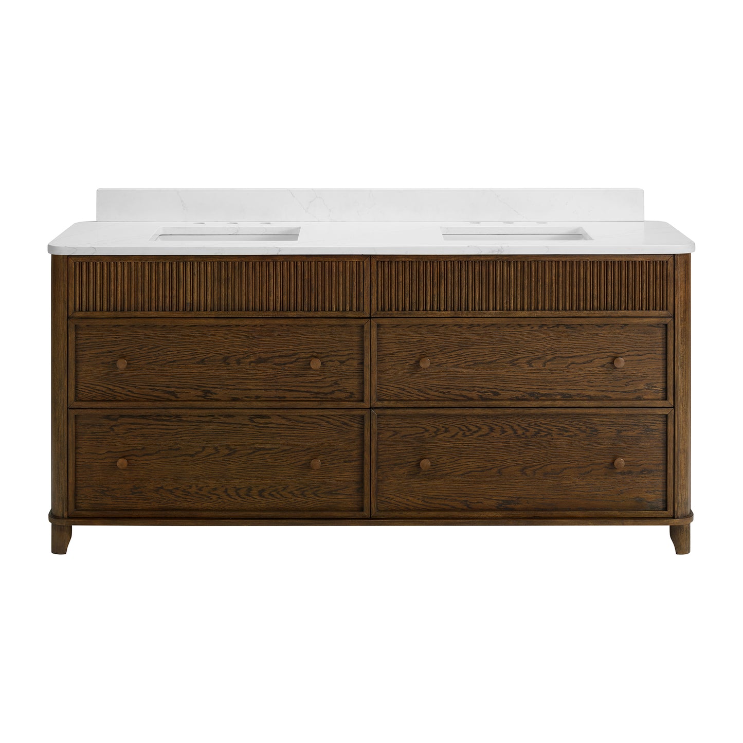 Kathryne 72" Double Bathroom Vanity in Enhaced Brown Oak | Statuario Quartz Countertop