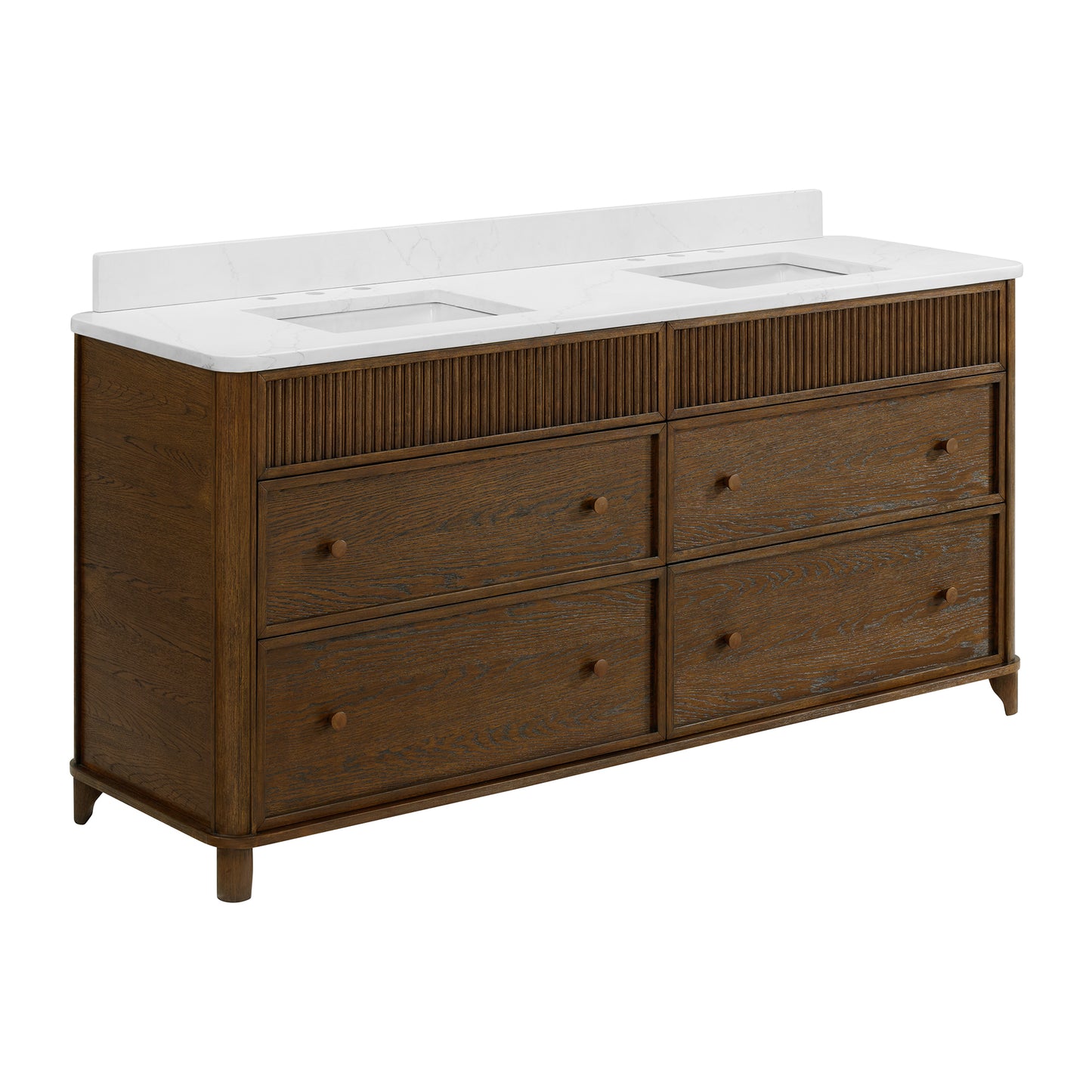 Kathryne 72" Double Bathroom Vanity in Enhaced Brown Oak | Statuario Quartz Countertop