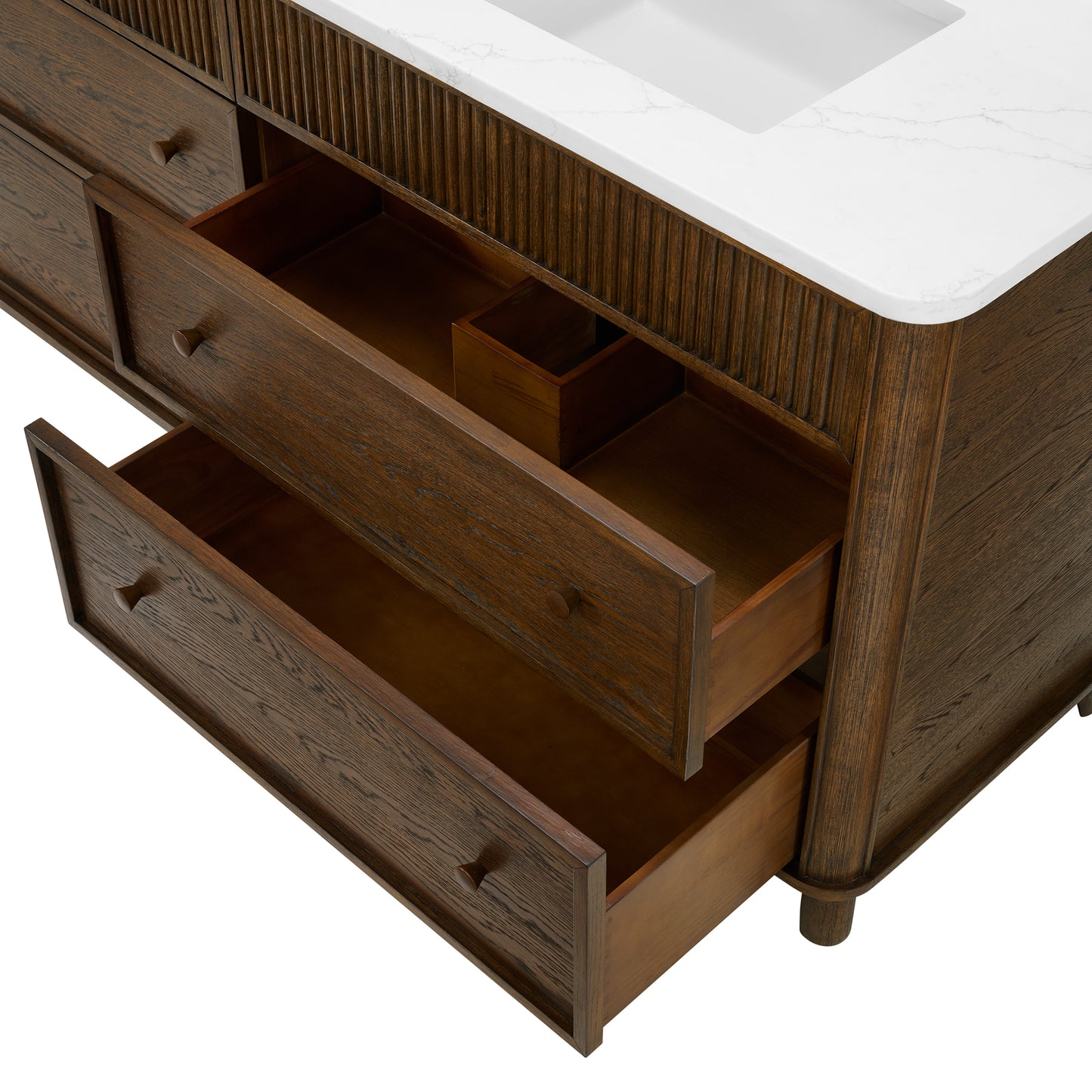 Kathryne 72" Double Bathroom Vanity in Enhaced Brown Oak | Statuario Quartz Countertop