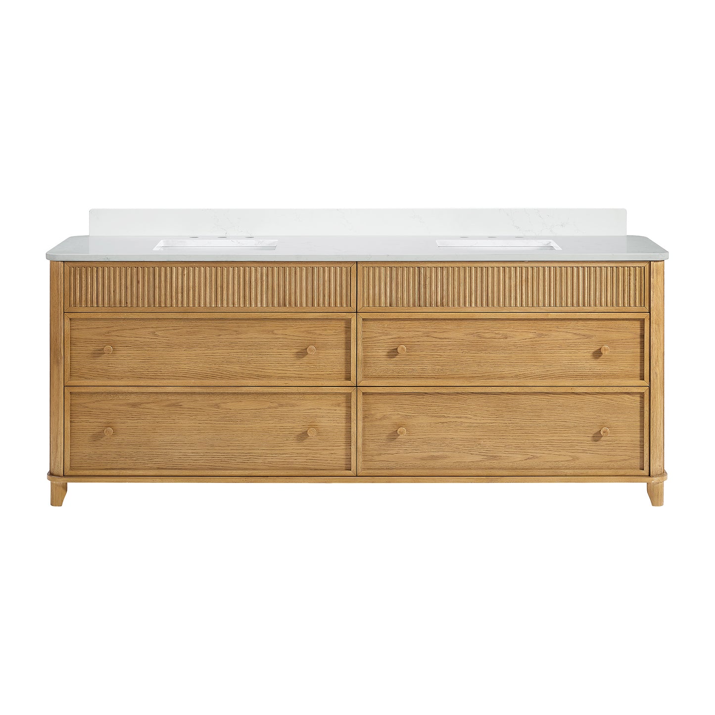 Kathryne Reeded 84" Double Bathroom Vanity in Enhanced Natural Oak | Statuario Quartz Countertop