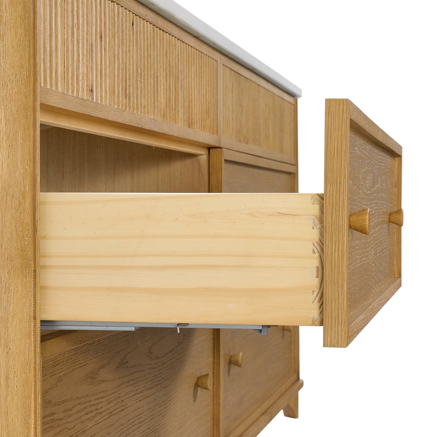 Kathryne Reeded 84" Double Bathroom Vanity in Enhanced Natural Oak | Statuario Quartz Countertop