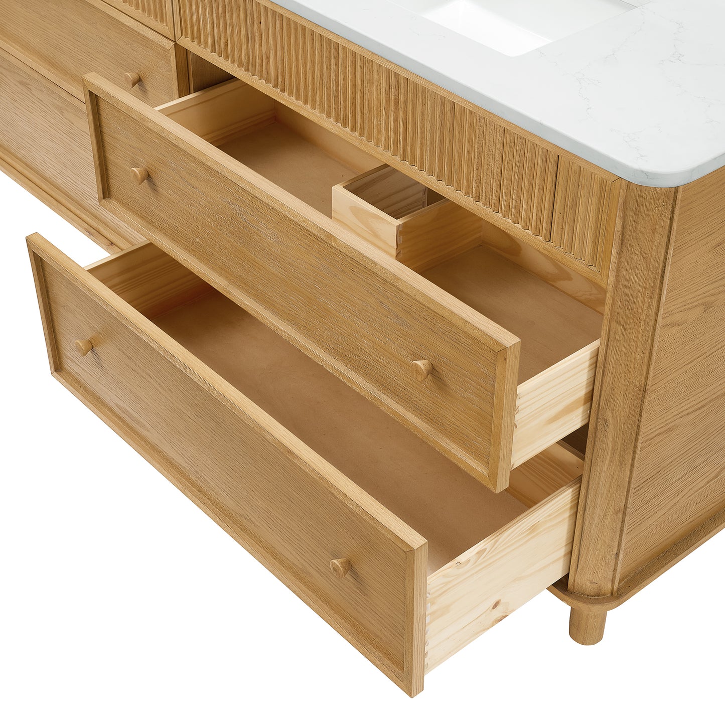Kathryne Reeded 84" Double Bathroom Vanity in Enhanced Natural Oak | Statuario Quartz Countertop