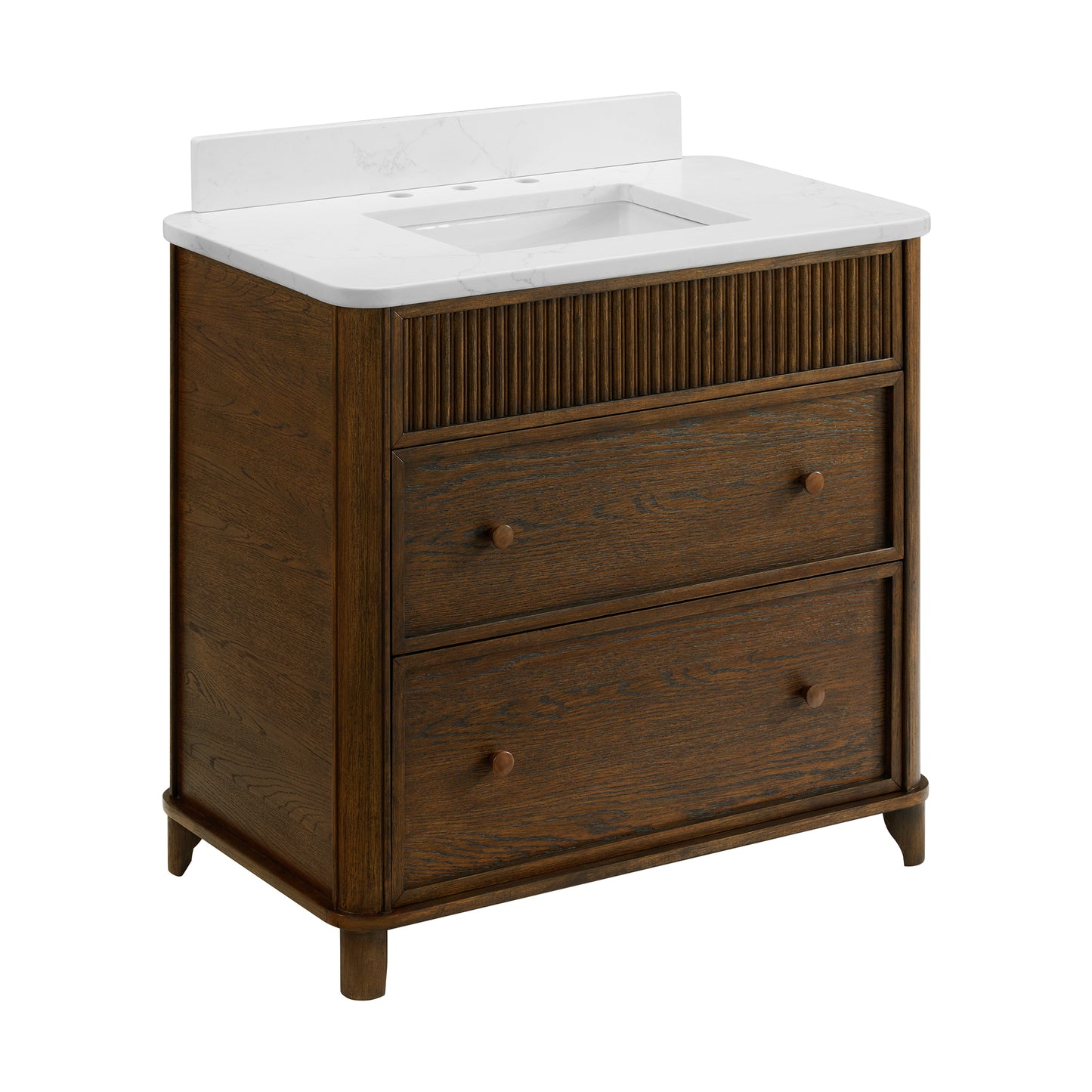 Kathryne 36" Single Bathroom Vanity in Enhanced Brown Oak | Statuario Quartz Countertop