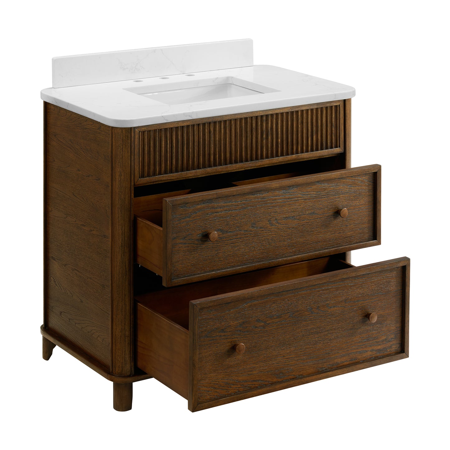 Kathryne 36" Single Bathroom Vanity in Enhanced Brown Oak | Statuario Quartz Countertop