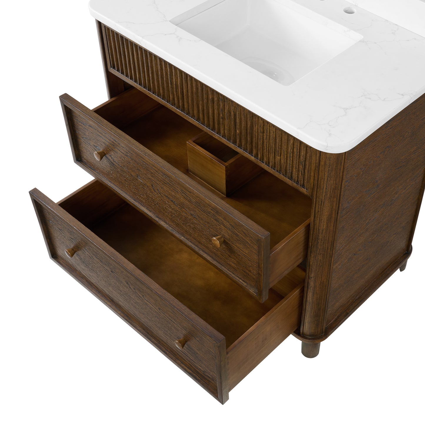 Kathryne 36" Single Bathroom Vanity in Enhanced Brown Oak | Statuario Quartz Countertop