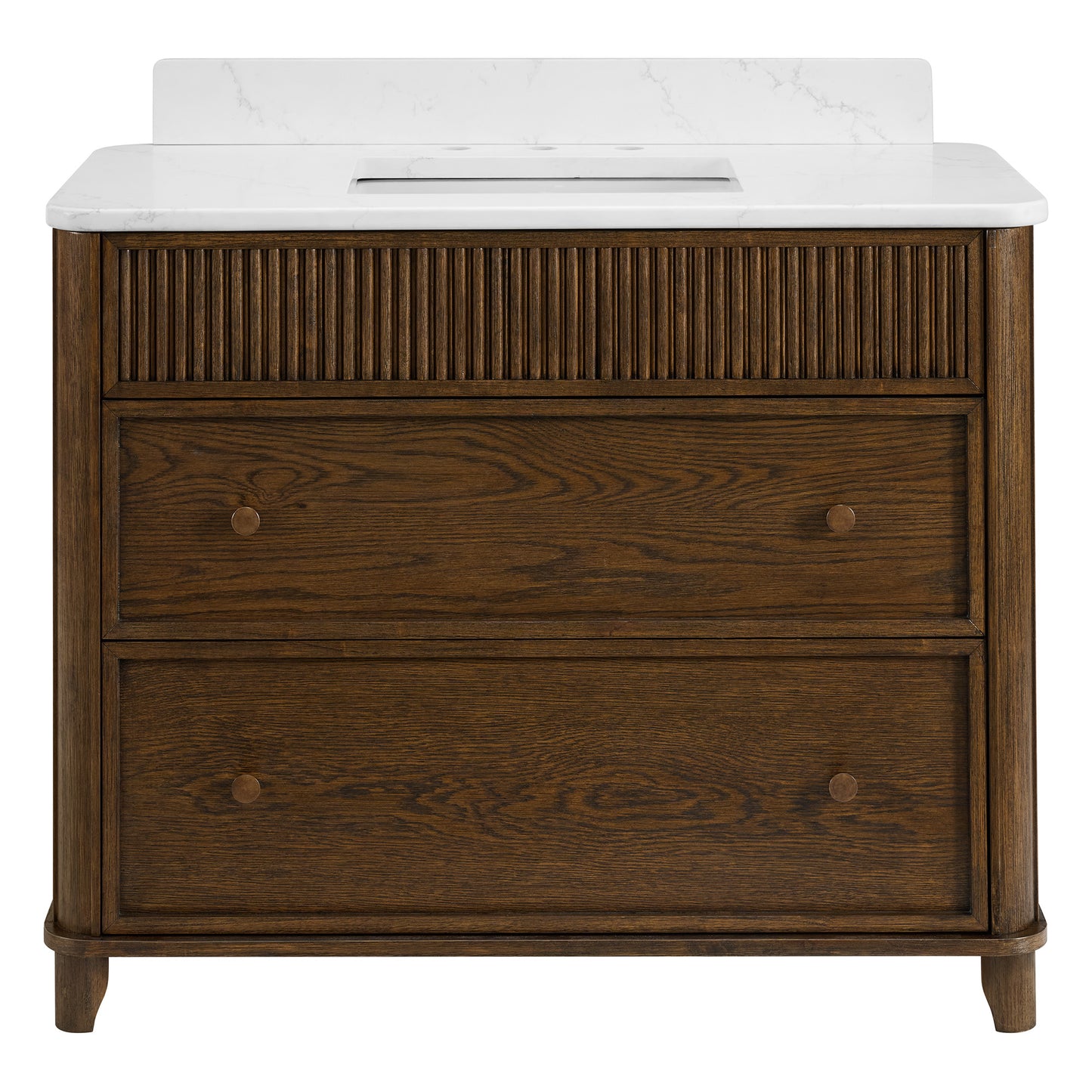Kathryne 42" Single Bathroom Vanity in Enhanced Brown Oak | Statuario Quartz Countertop