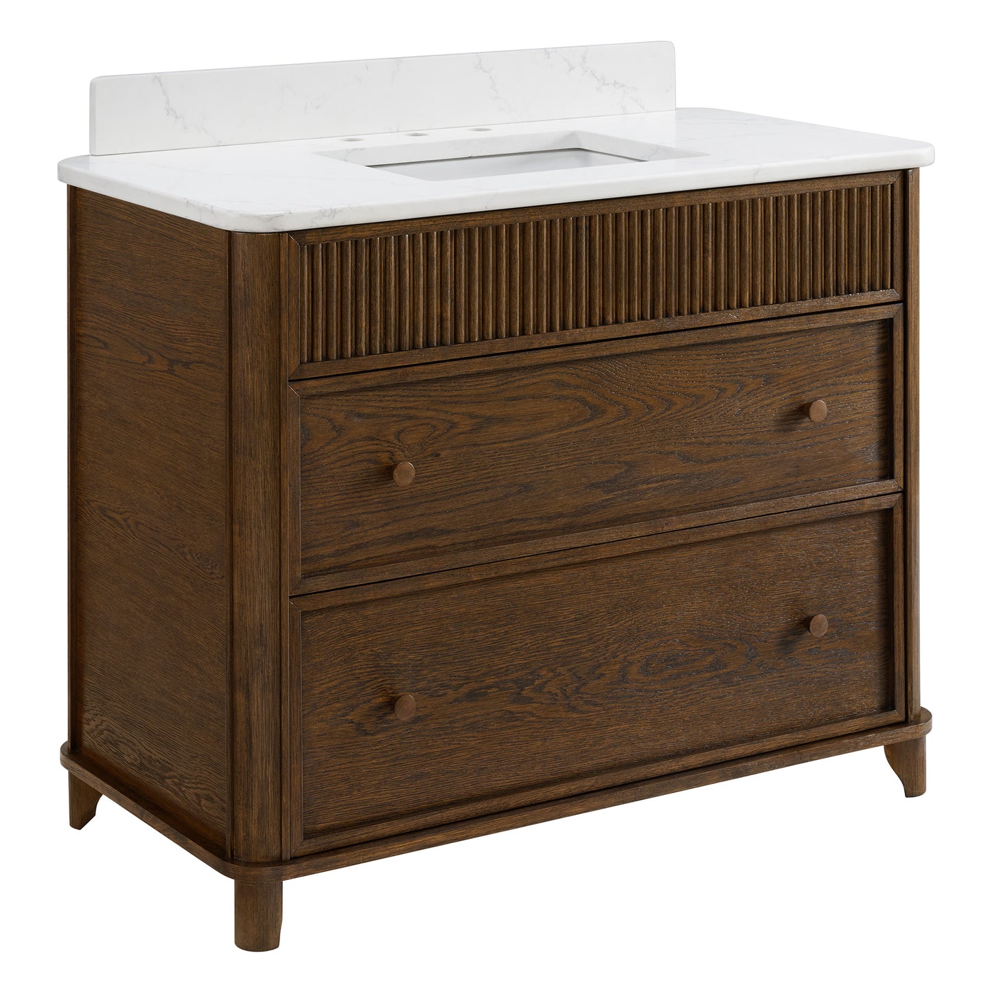 Kathryne 42" Single Bathroom Vanity in Enhanced Brown Oak | Statuario Quartz Countertop
