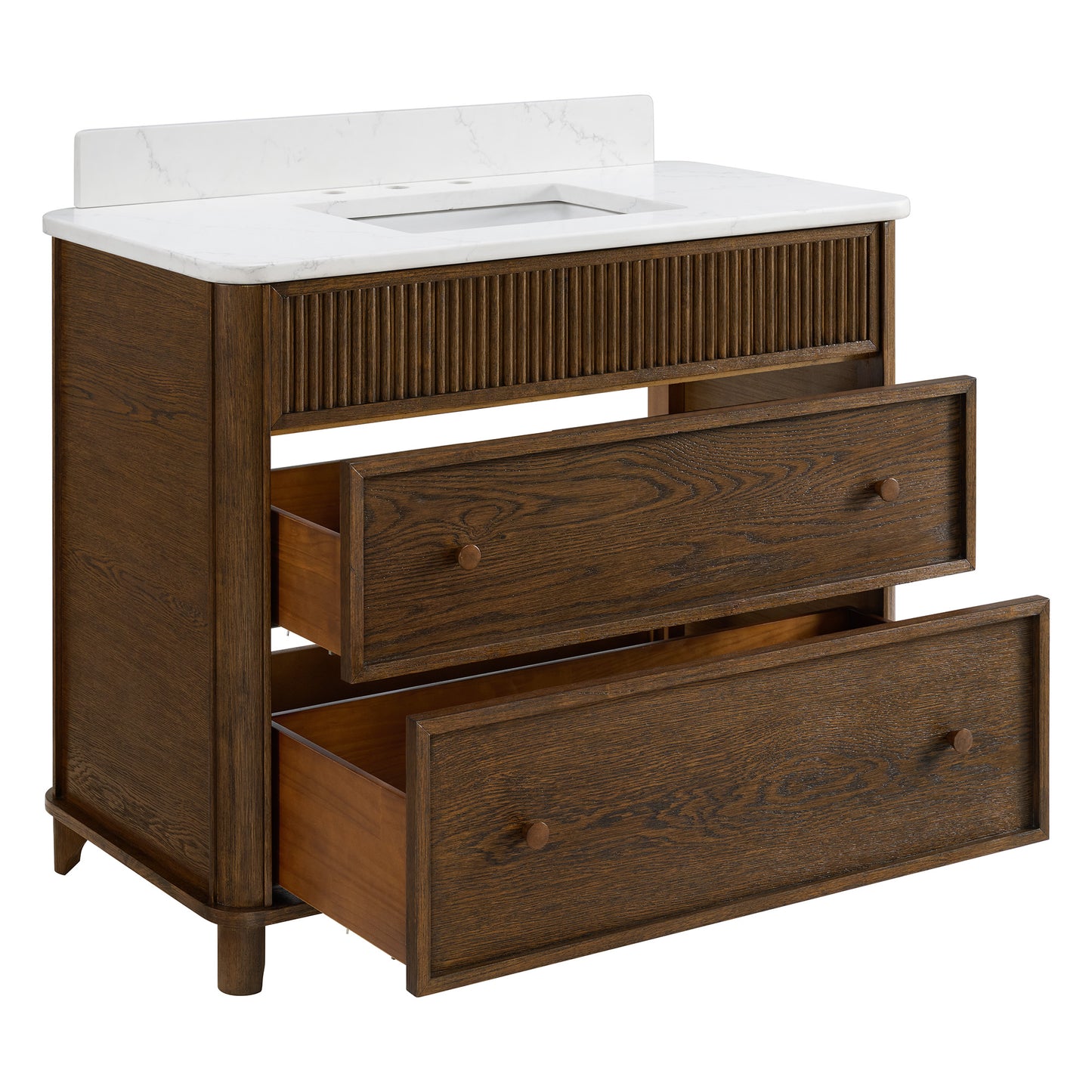 Kathryne 42" Single Bathroom Vanity in Enhanced Brown Oak | Statuario Quartz Countertop