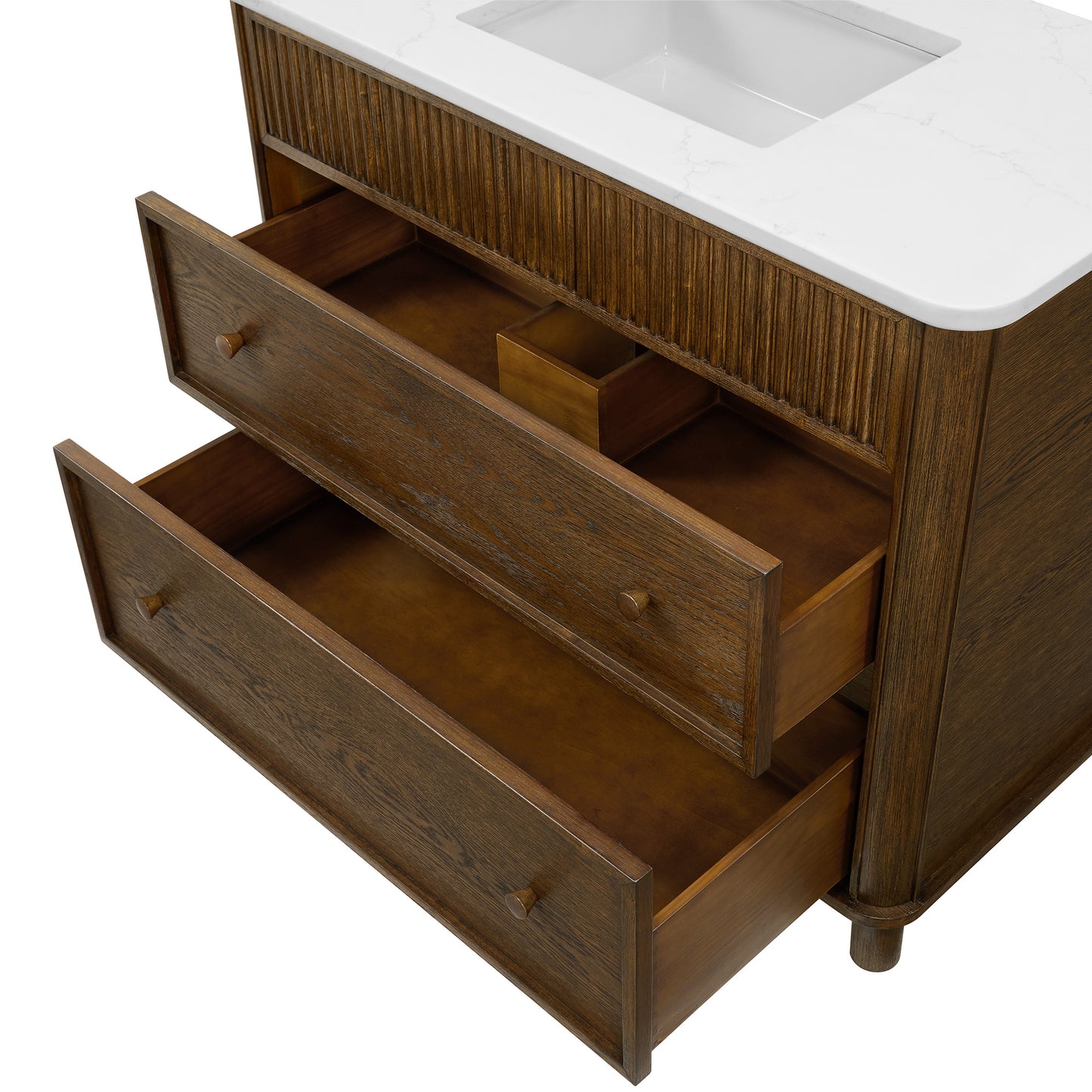 Kathryne 42" Single Bathroom Vanity in Enhanced Brown Oak | Statuario Quartz Countertop