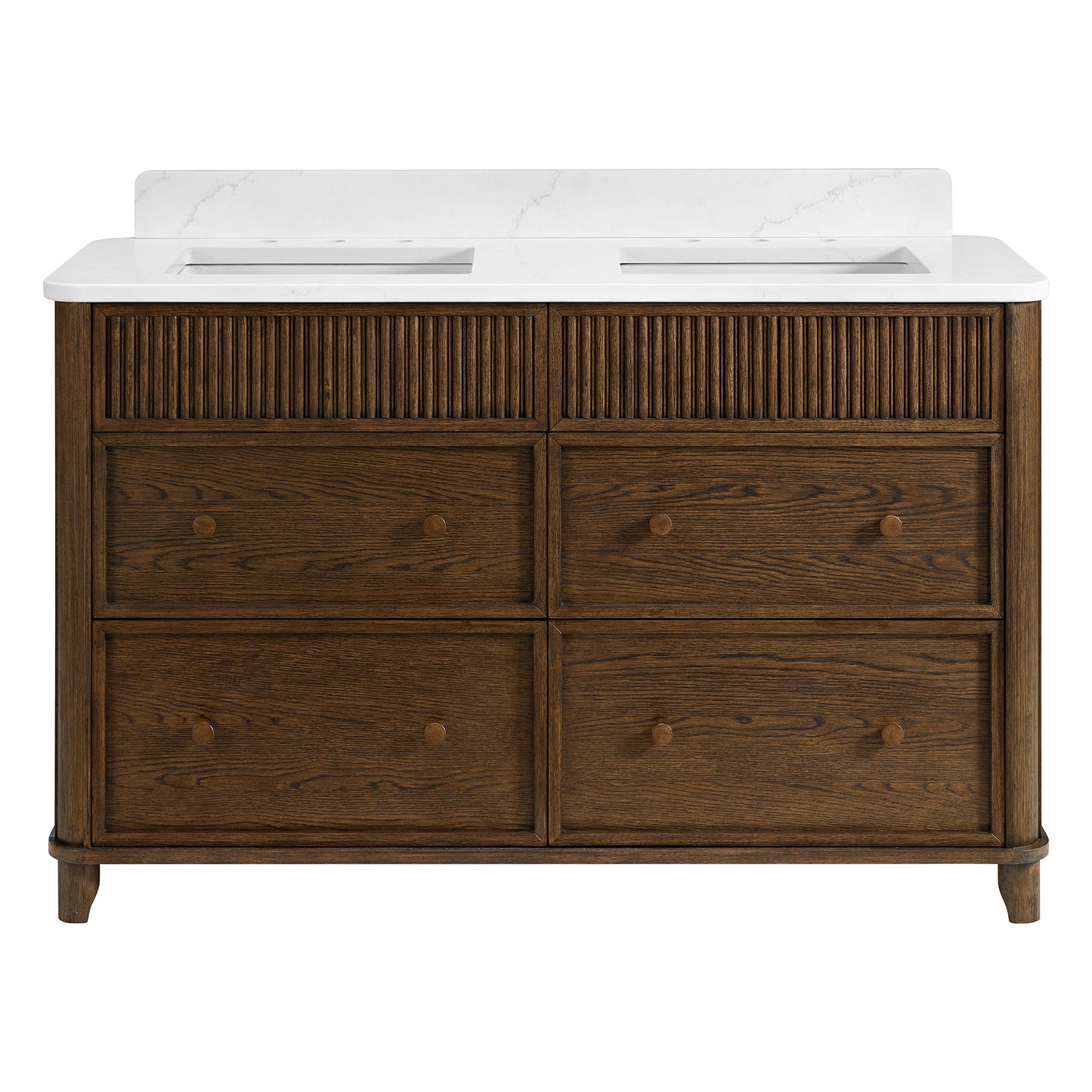 Kathryne 54" Double Bathroom Vanity in Enhanced Brown Oak | Statuario Quartz Countertop