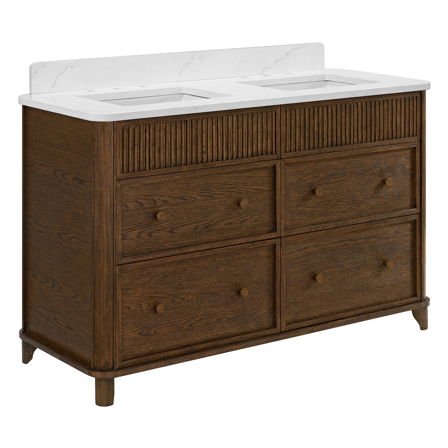 Kathryne 54" Double Bathroom Vanity in Enhanced Brown Oak | Statuario Quartz Countertop