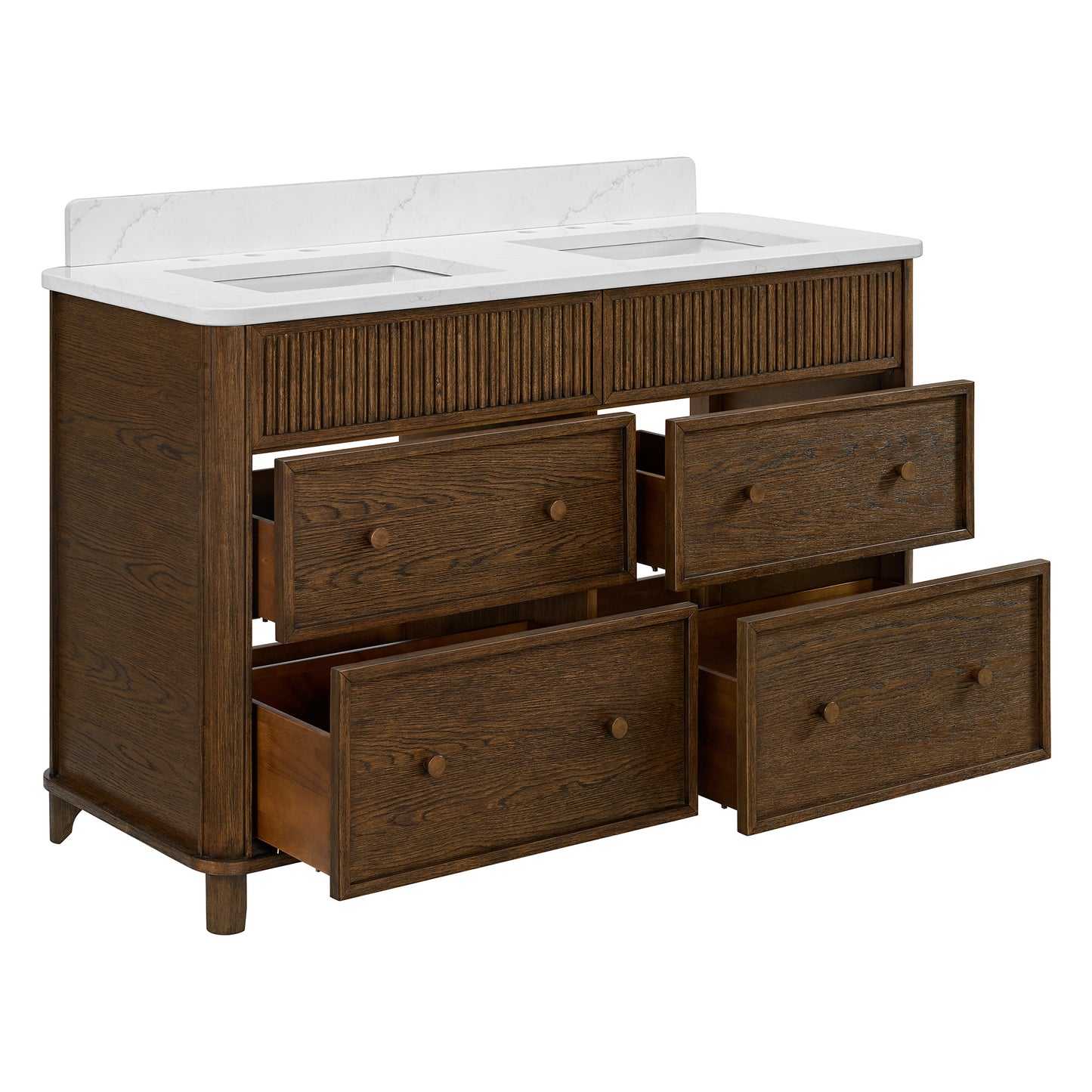 Kathryne 54" Double Bathroom Vanity in Enhanced Brown Oak | Statuario Quartz Countertop