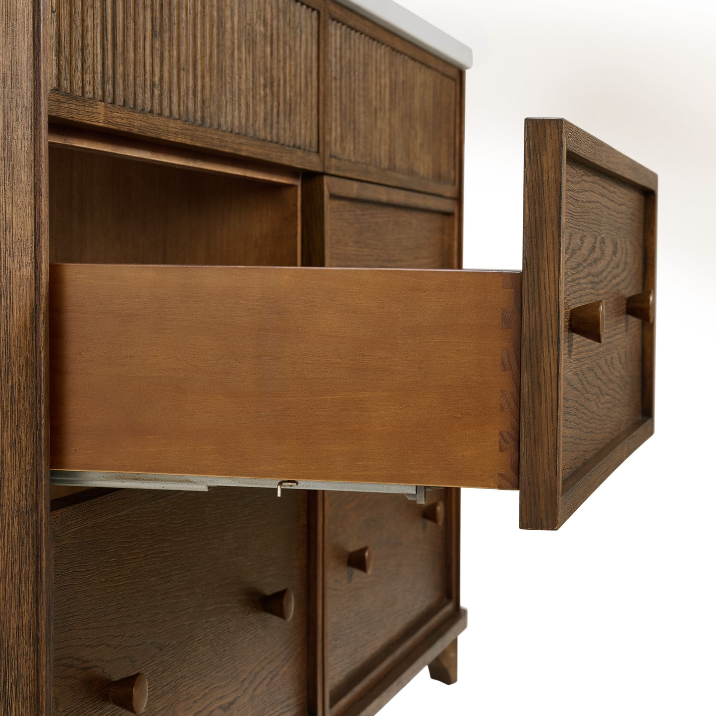 Kathryne 60" Double Bathroom Vanity in Enhanced Brown Oak | Statuario Quartz Countertop
