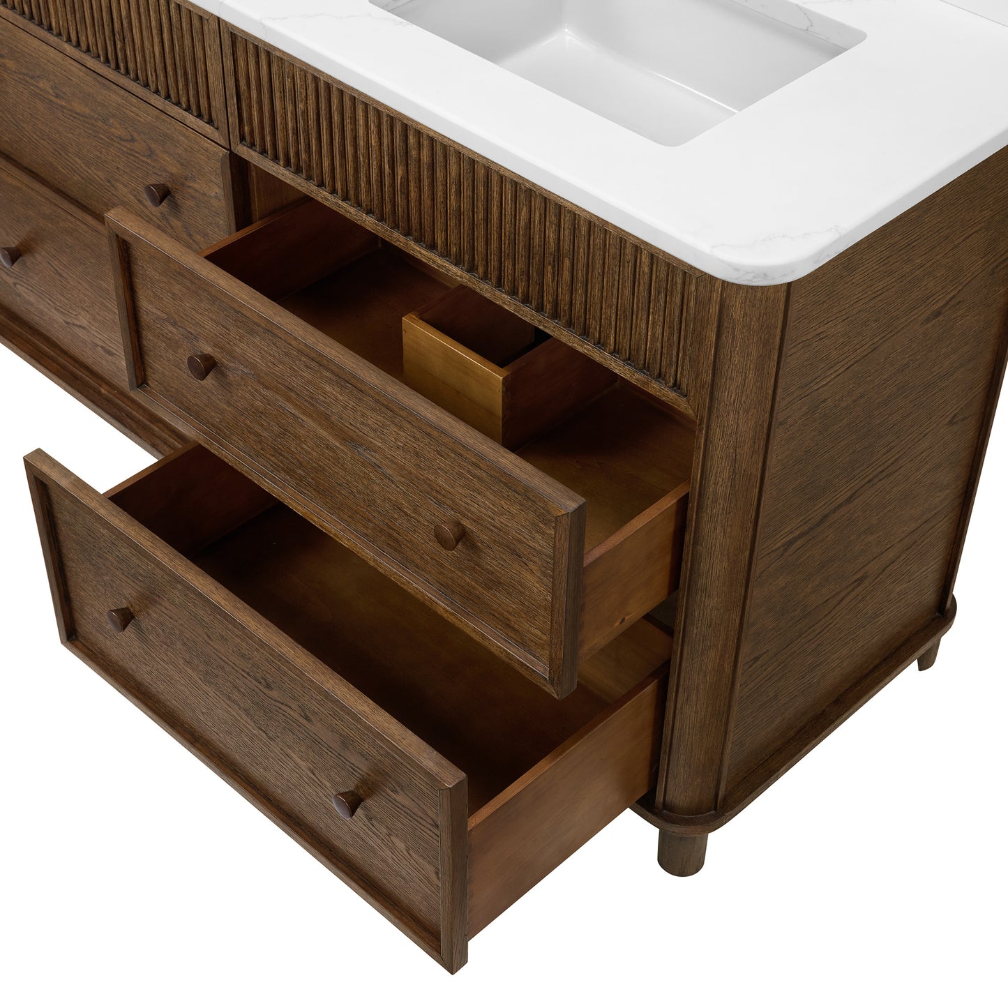 Kathryne 60" Double Bathroom Vanity in Enhanced Brown Oak | Statuario Quartz Countertop