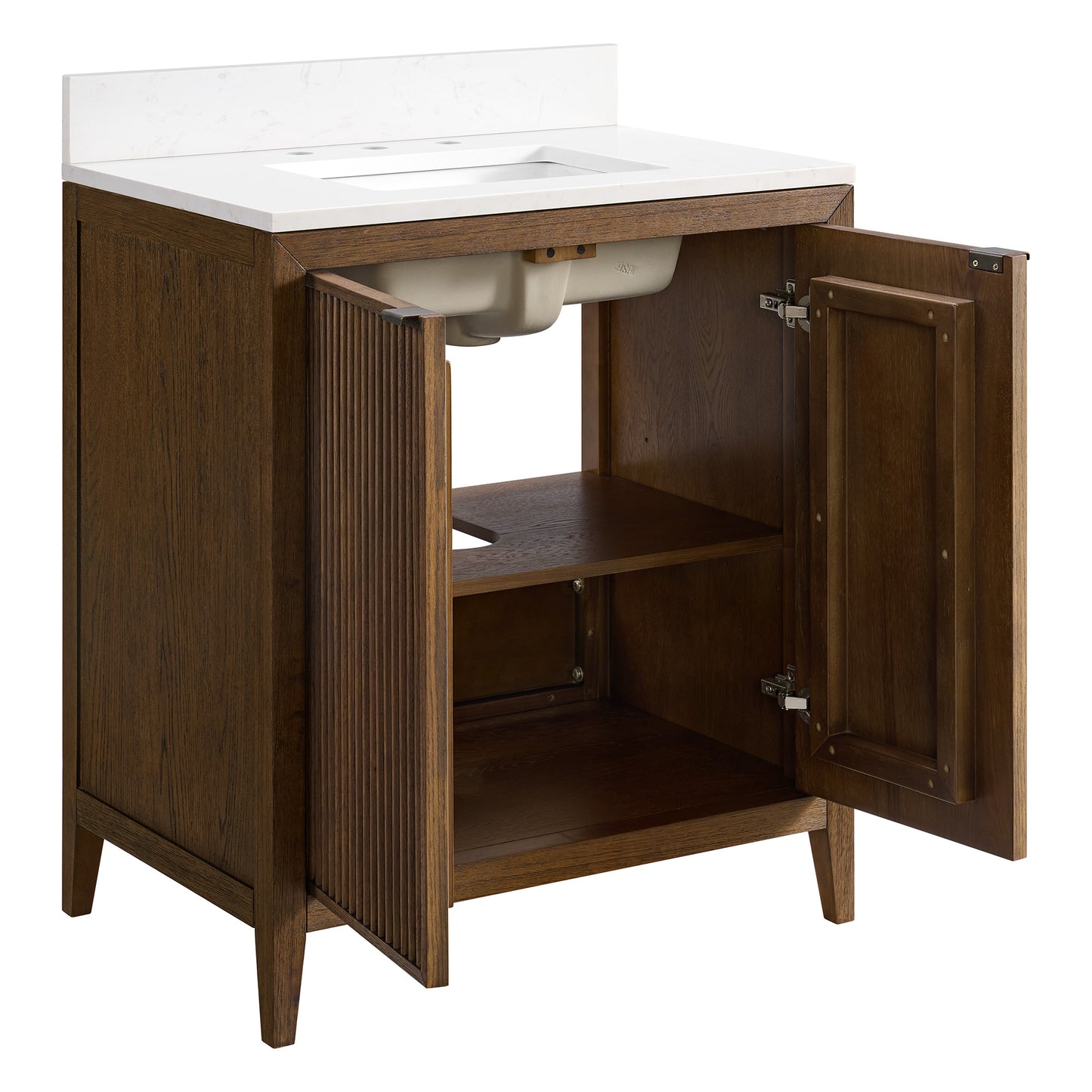 Kendal 30" RTA Single Bathroom Vanity in Enhanced Brown Oak | Cararra Engineered Marble