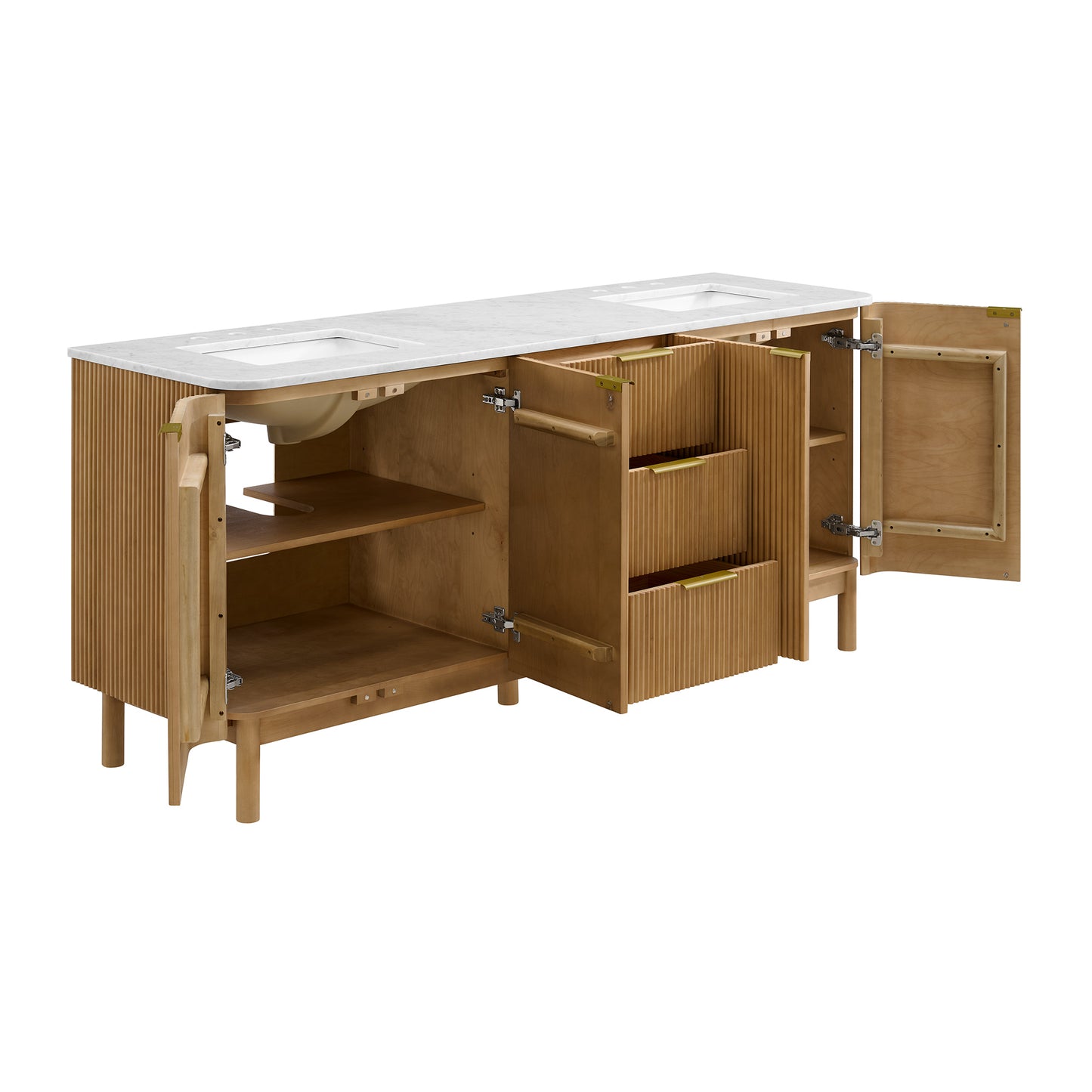 Havana 78" Reeded Double Bathroom Vanity | Carrara Marble Countertop