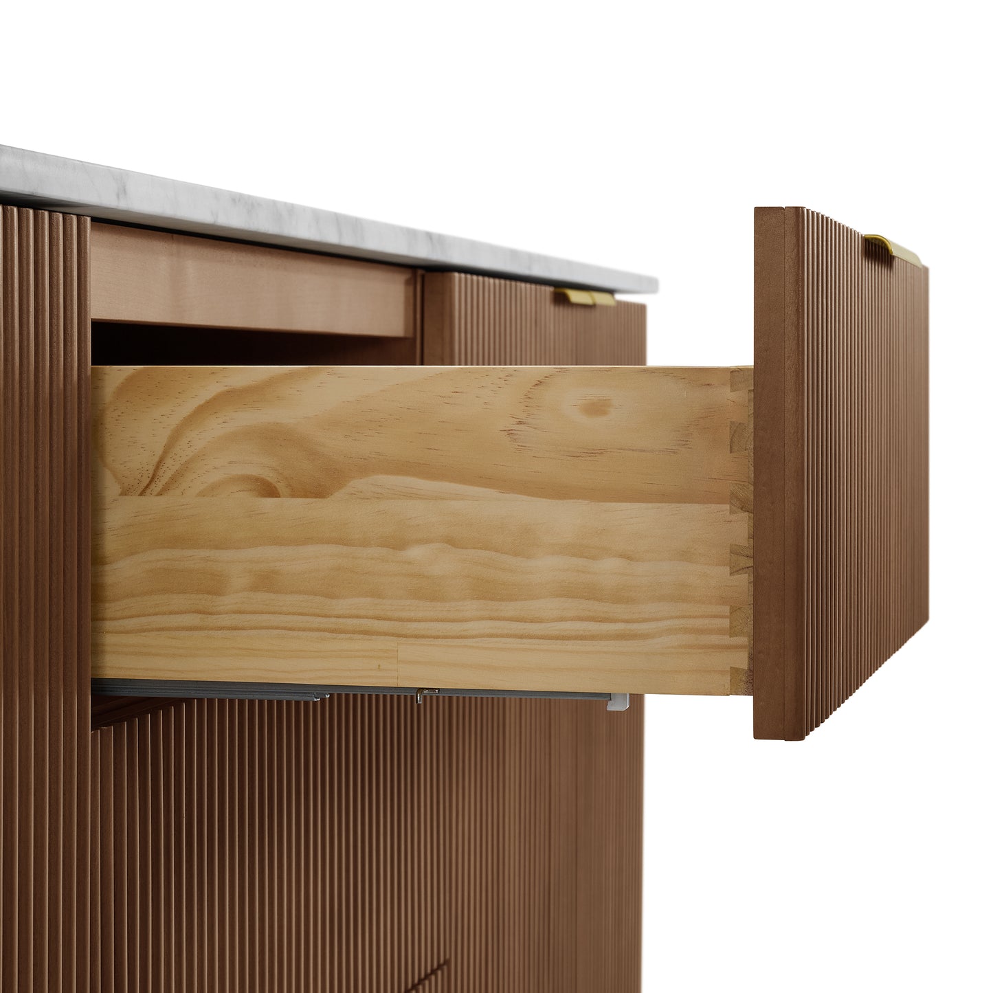 Havana 84" Double Bathroom Vanity in Brown Reeded Birch | Carrara Marble Countertop