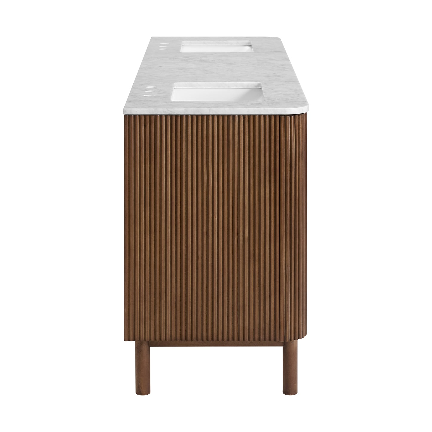 Havana 84" Double Bathroom Vanity in Brown Reeded Birch | Carrara Marble Countertop