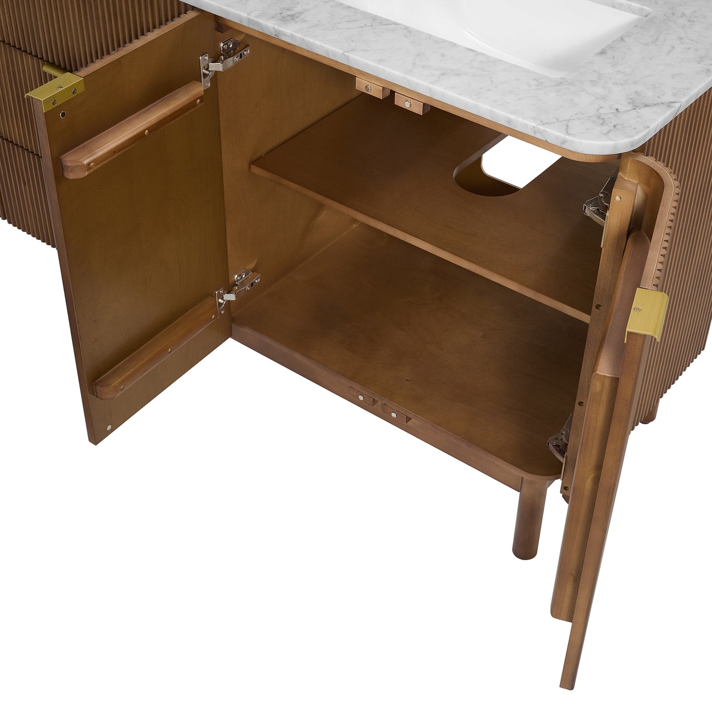 Havana 84" Double Bathroom Vanity in Brown Reeded Birch | Carrara Marble Countertop