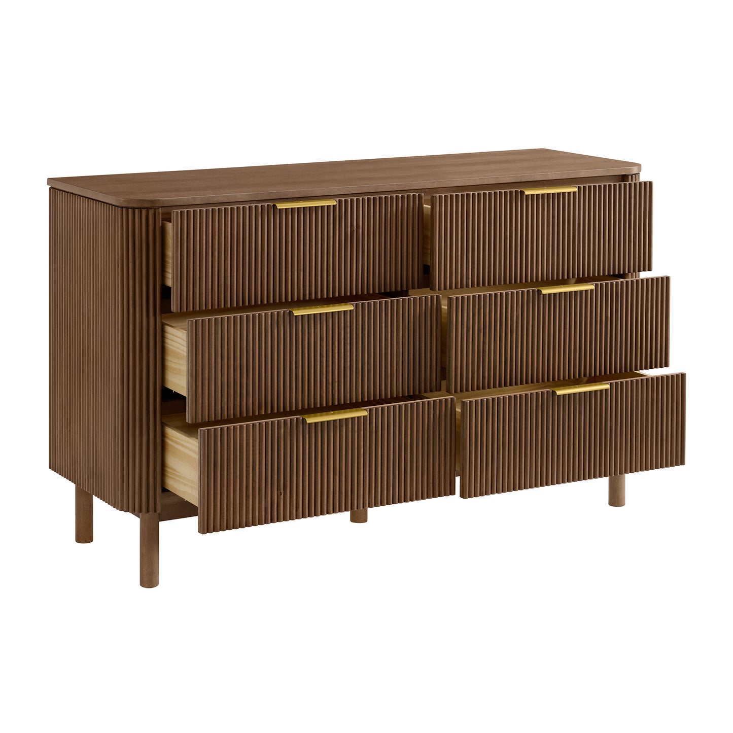 Havana 60" 6 Drawer Dresser |  Brown Reeded Birch
