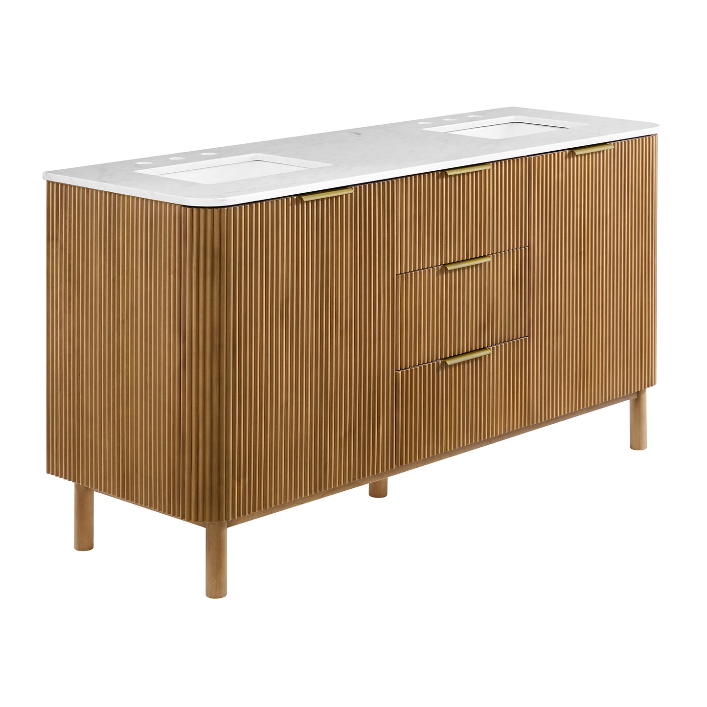 Havana 66" Double Bathroom Vanity in Reeded Birch | Carrara Marble Countertop