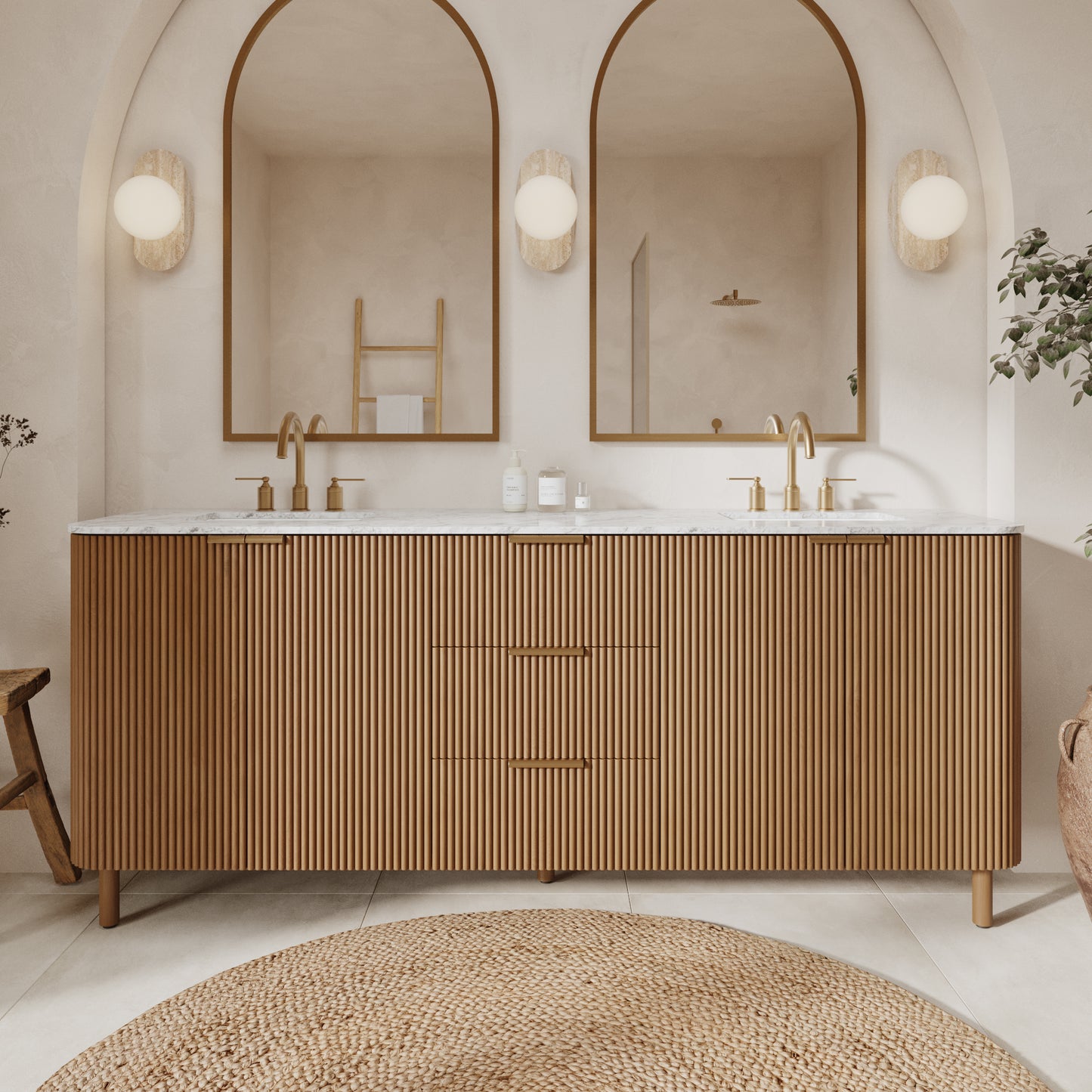 Havana 78" Reeded Double Bathroom Vanity | Carrara Marble Countertop