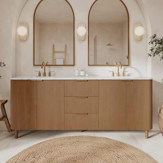 Havana 78" Reeded Double Bathroom Vanity | Carrara Marble Countertop
