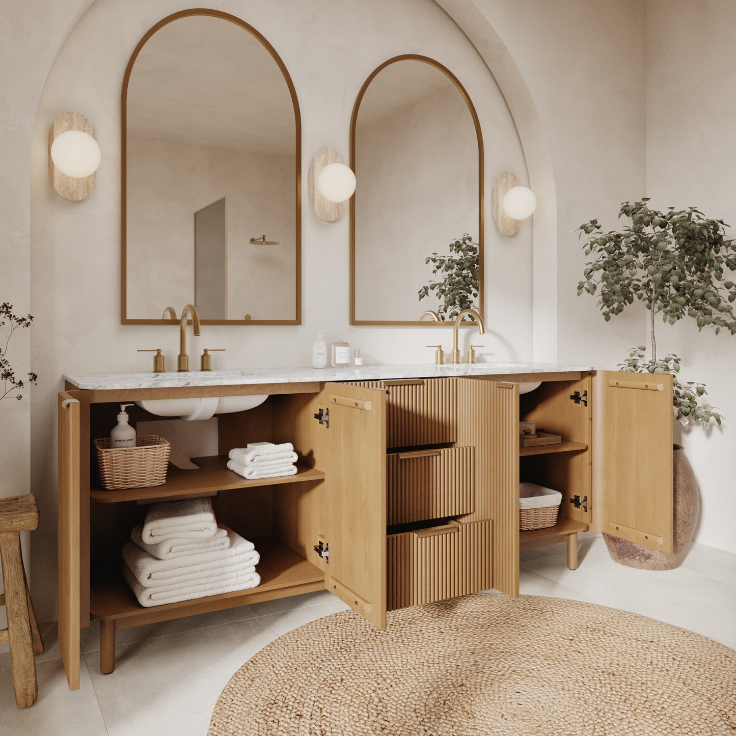 Havana 78" Reeded Double Bathroom Vanity | Carrara Marble Countertop