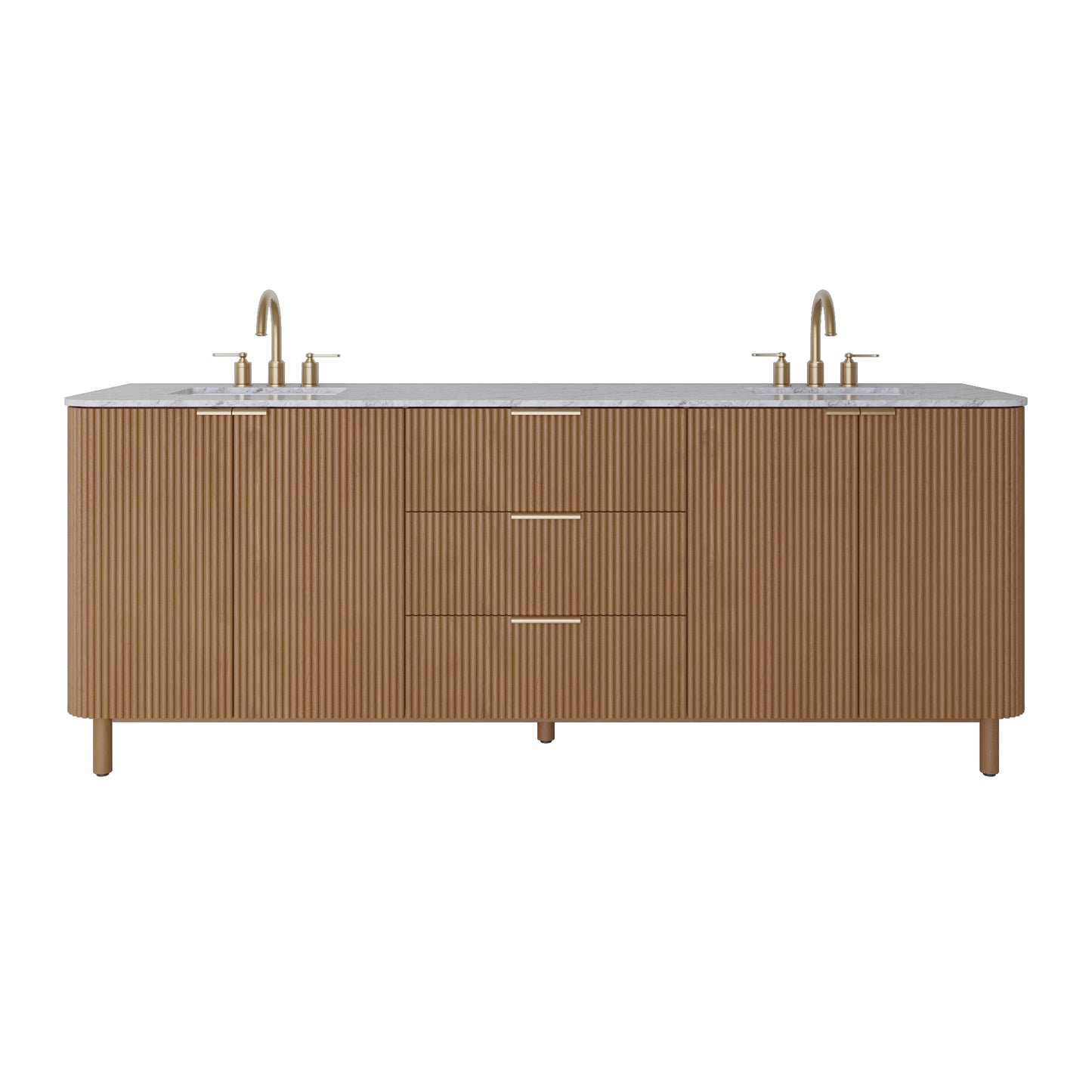 Havana 84" Double Bathroom Vanity in Reeded Birch | Carrara Marble Countertop