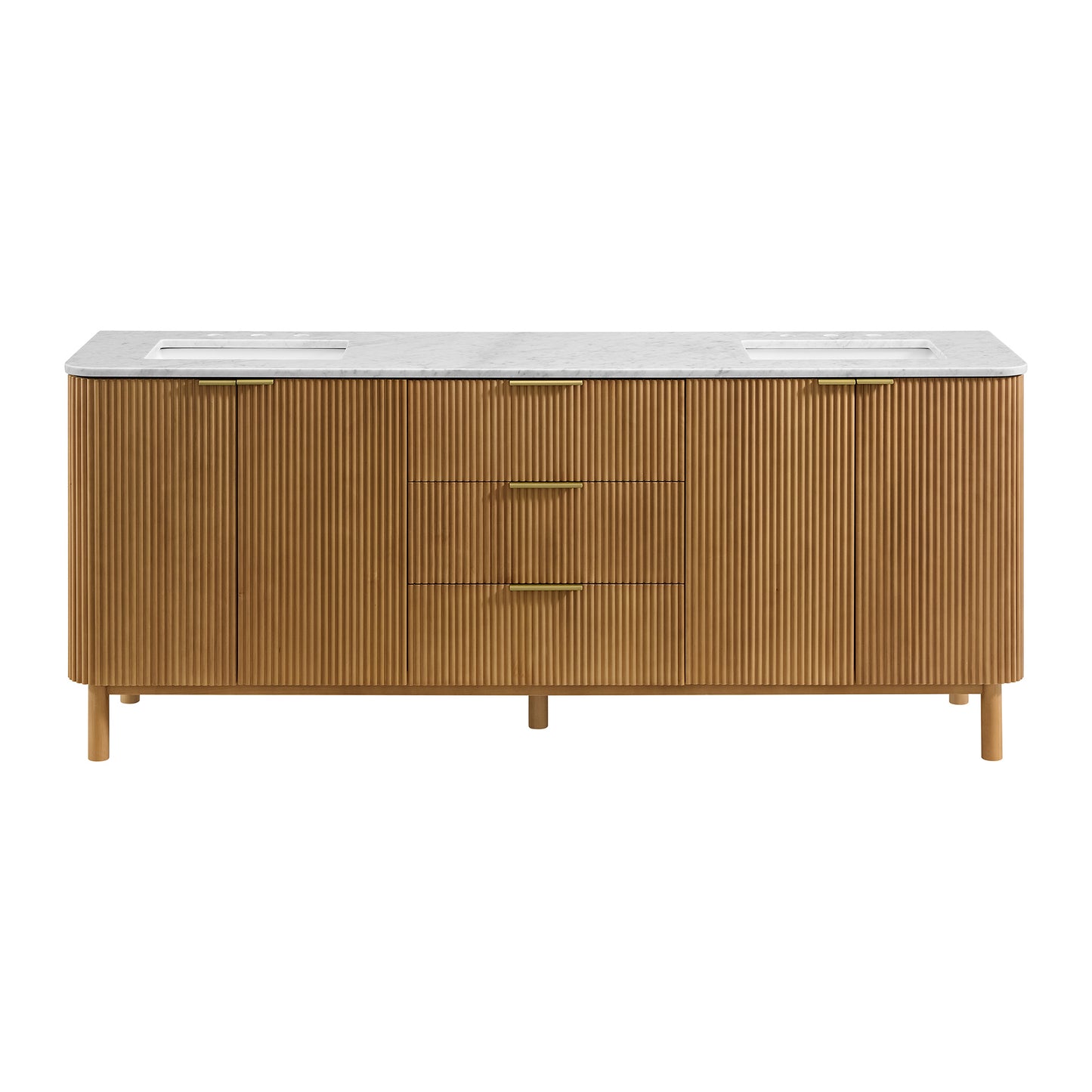Havana 84" Double Bathroom Vanity in Reeded Birch | Carrara Marble Countertop