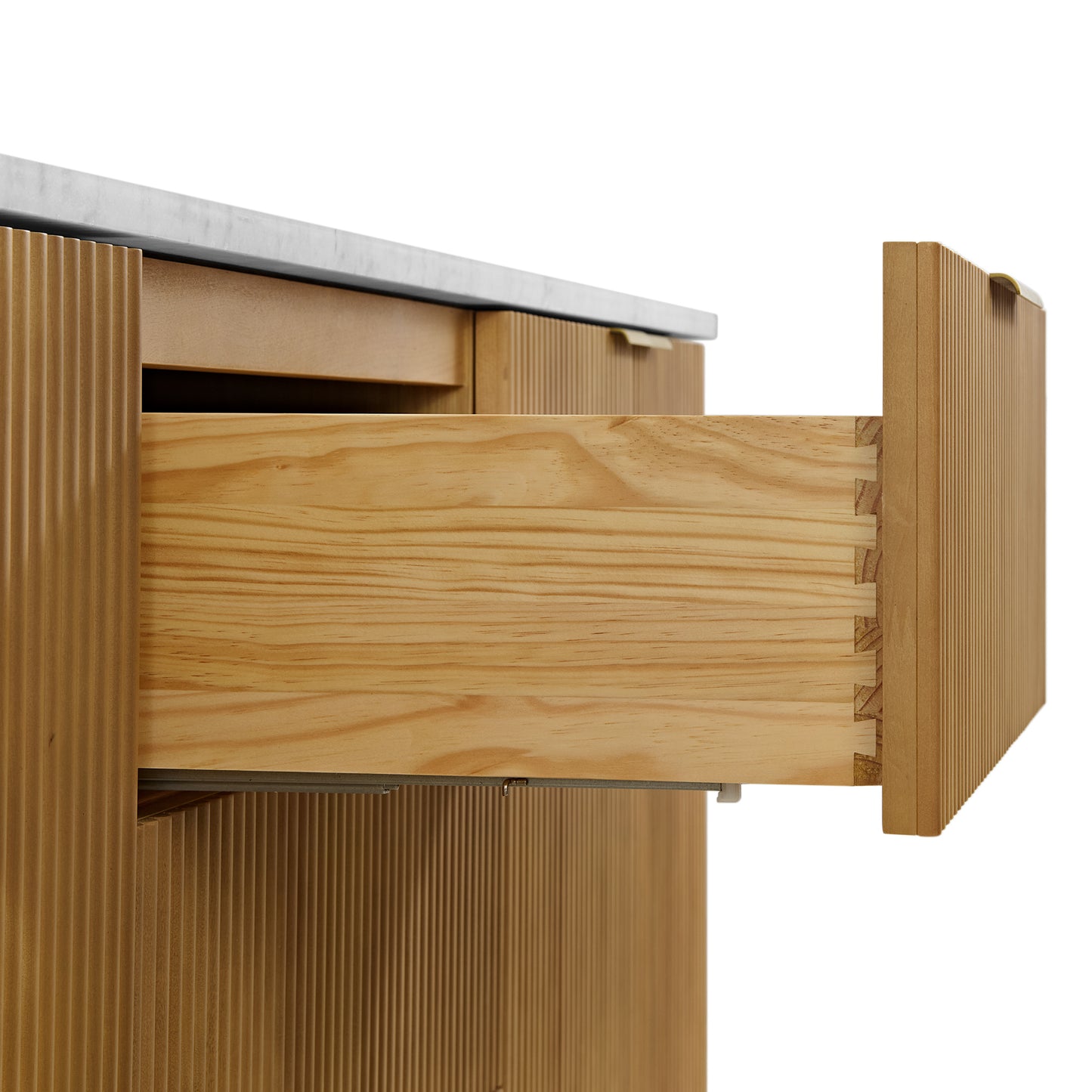 Havana 84" Double Bathroom Vanity in Reeded Birch | Carrara Marble Countertop